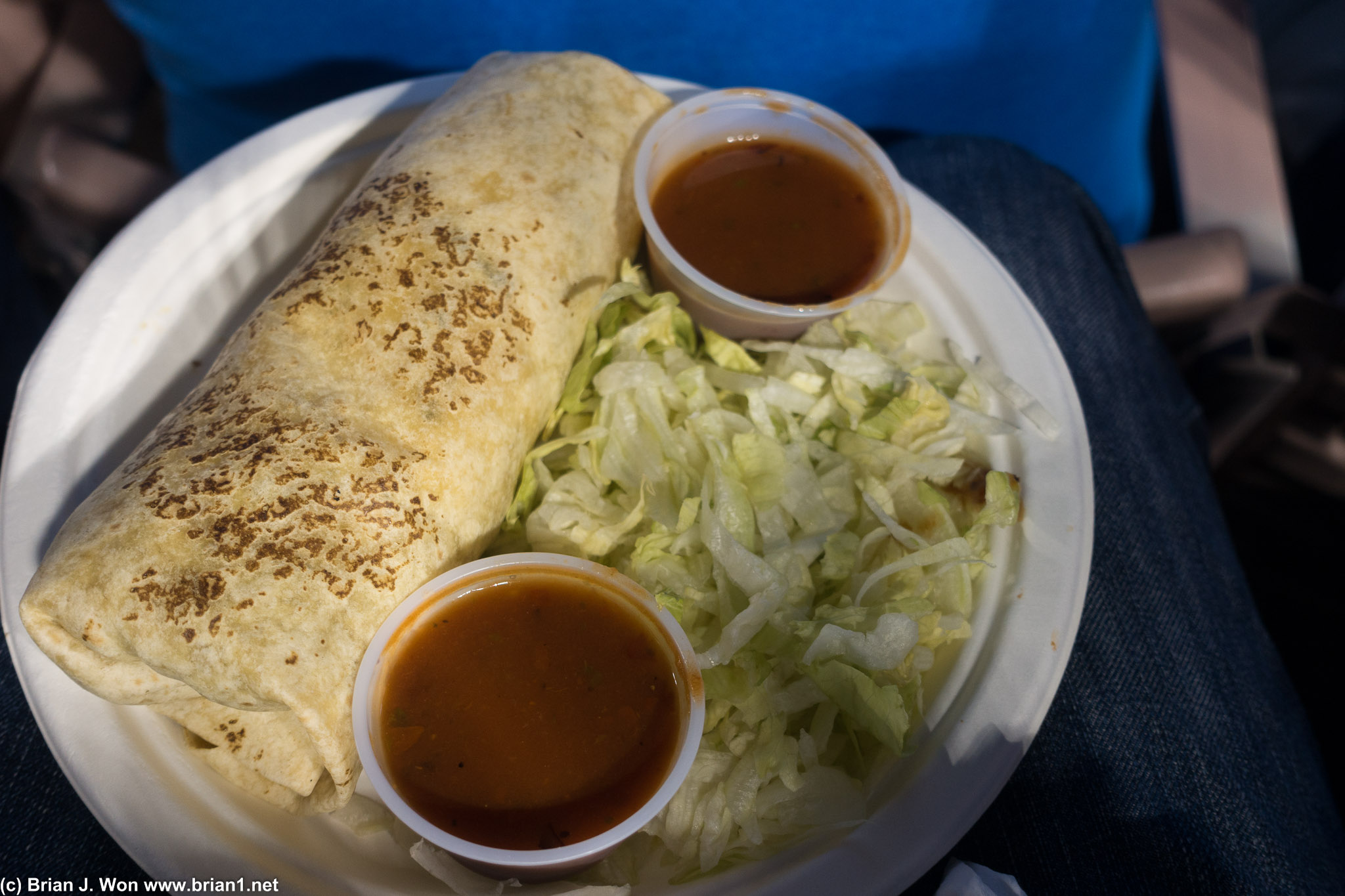Surprisingly edible (read: still quite awful) carne asada burrito at the Rose Bowl.