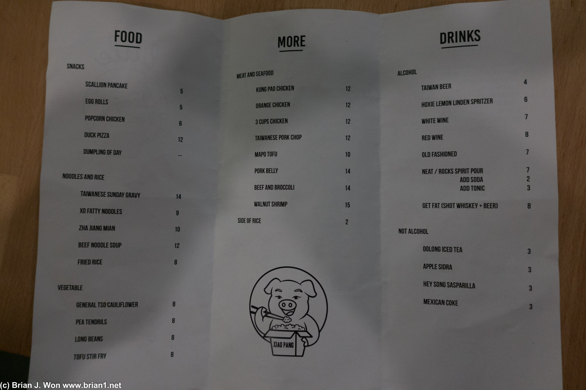 The menu.