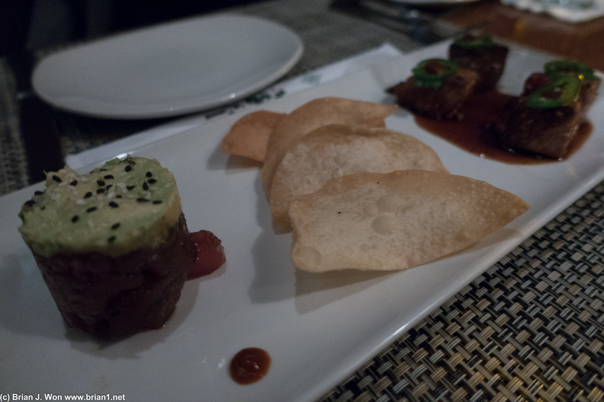 Coast to Coast Tuna. Seared ahi + avocado tuna tartare.