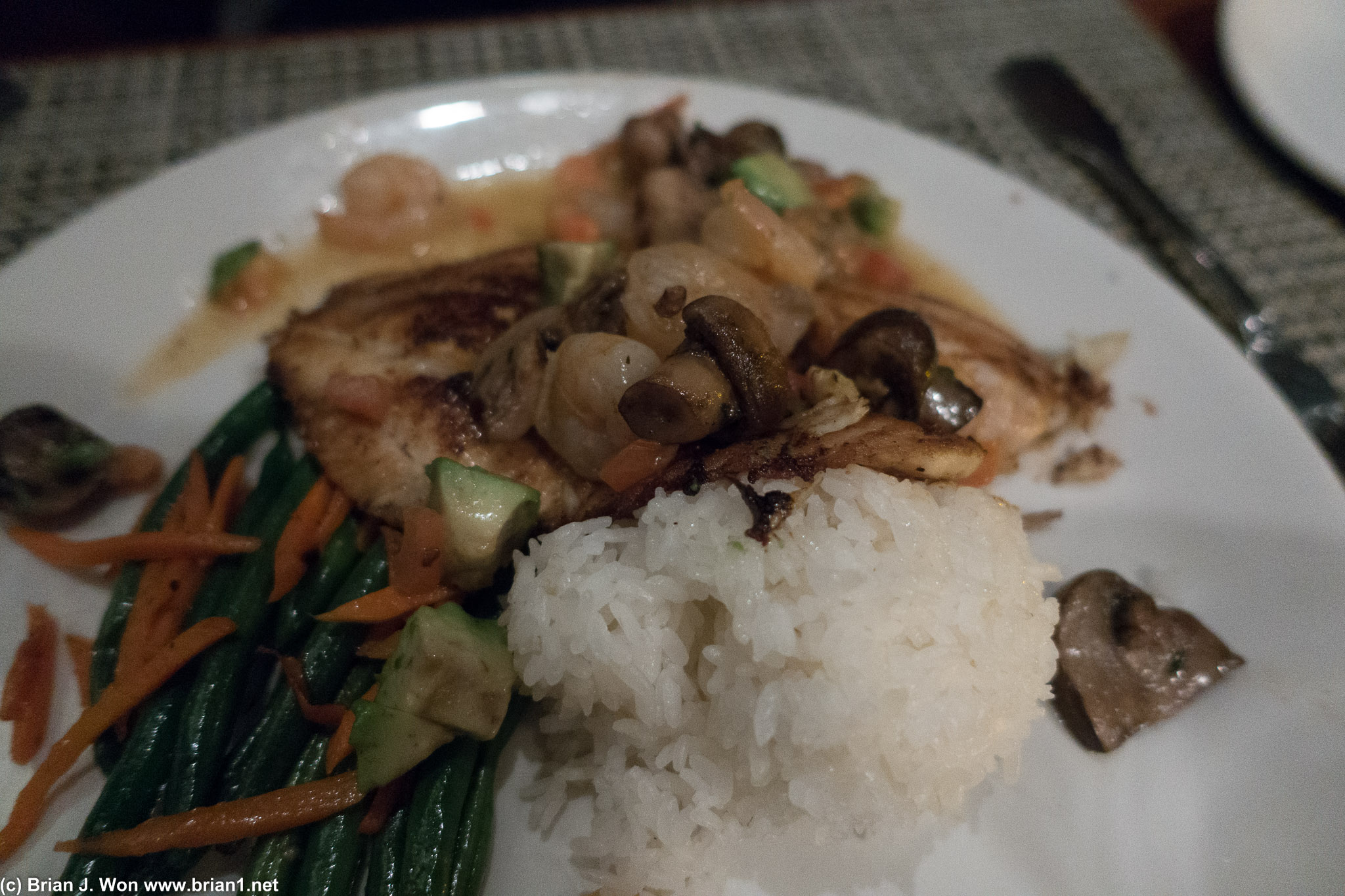 Skillet bronzed tilapia. Tiff devoured it all.