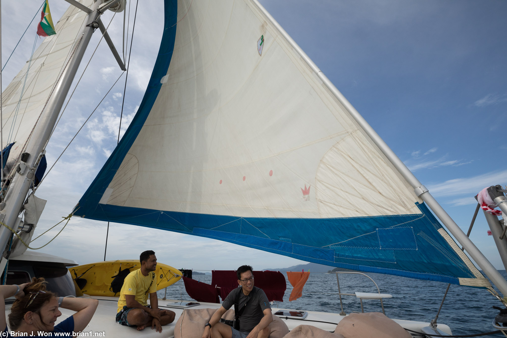 Relaxing on the foredeck.