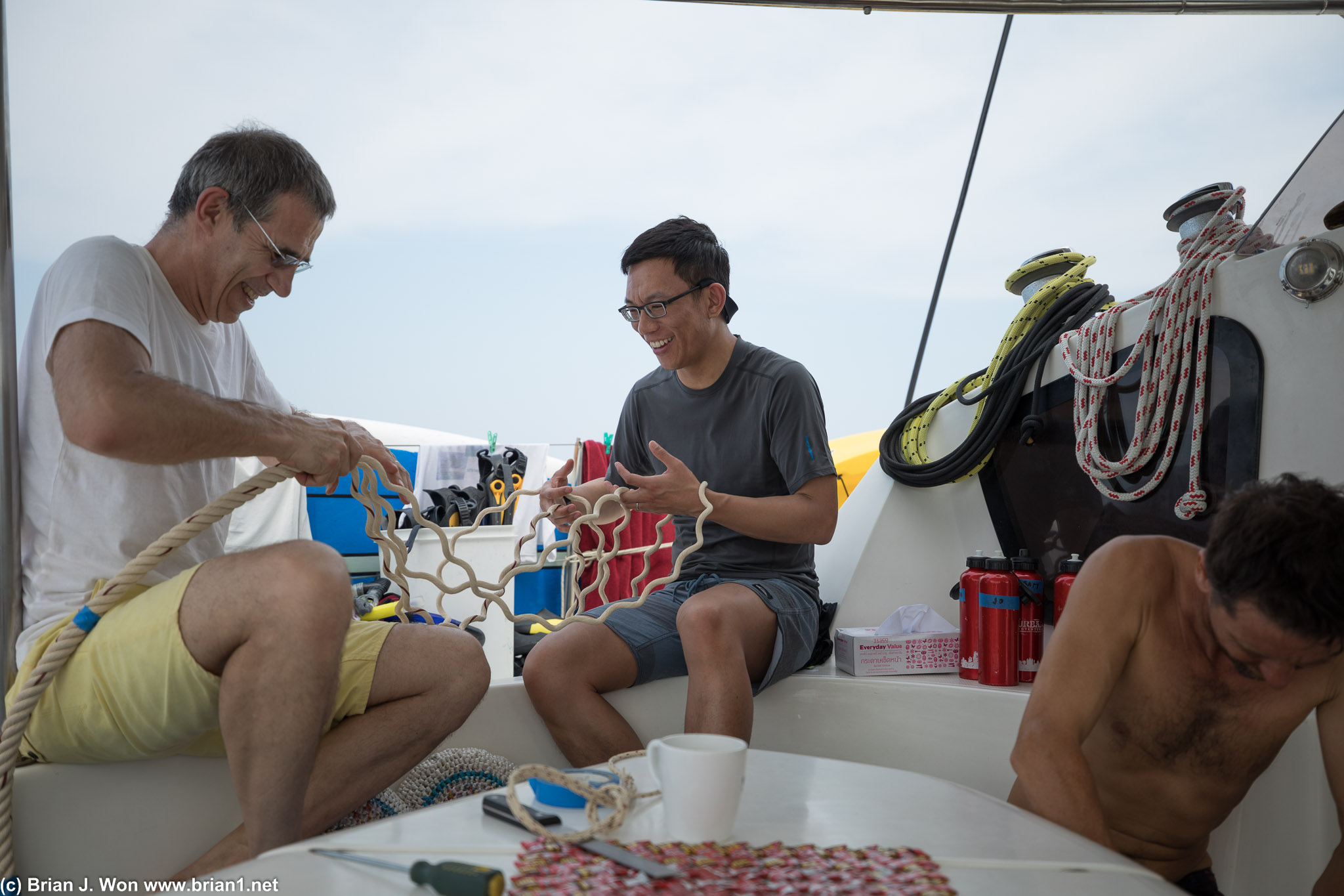 The captain put Sam and another guest to work. (they volunteered!)