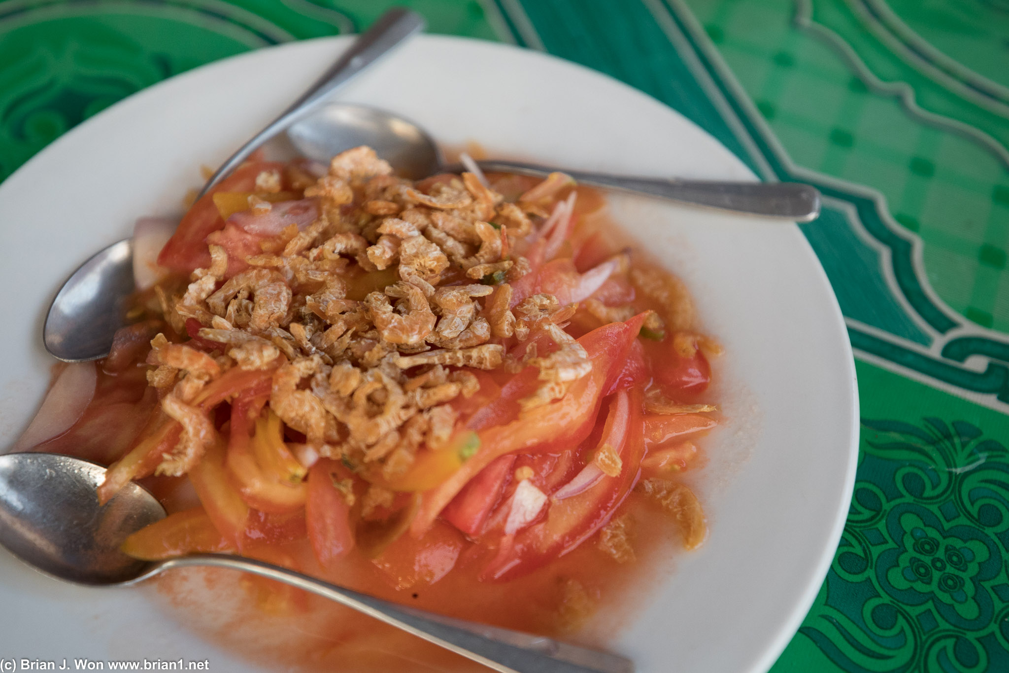 Dried shrimp and tomato to snack on.
