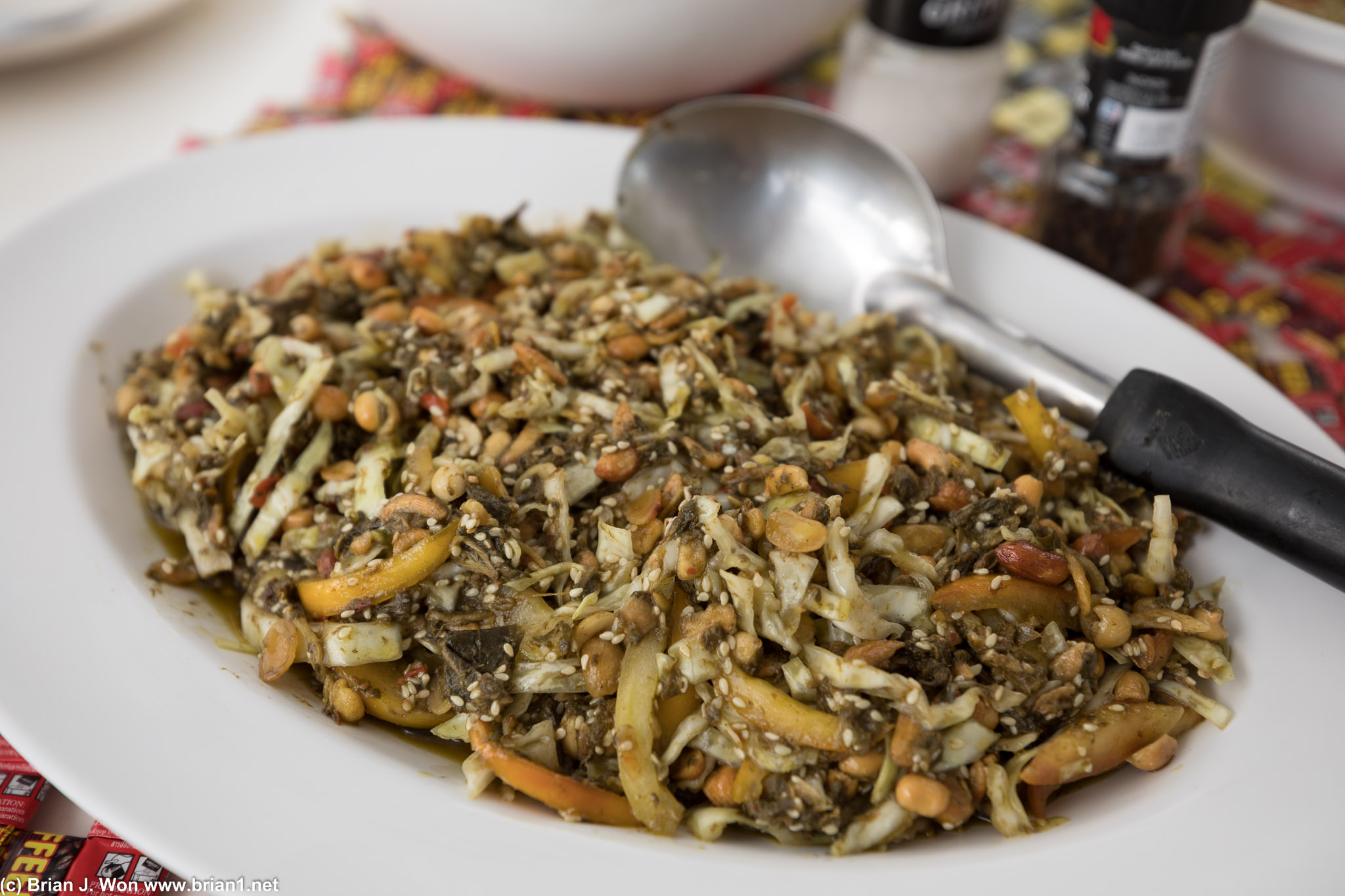 The one Burmese dish on the trip, tea leaf salad. (nom!)