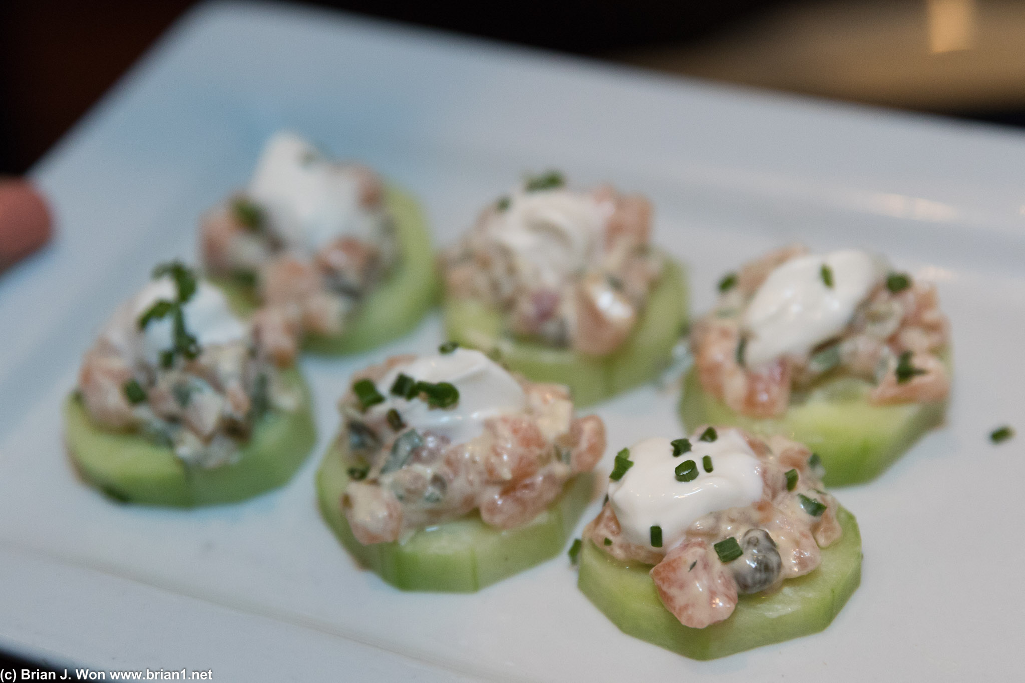 I think it was lobster and shrimp atop cucumber. Not bad.