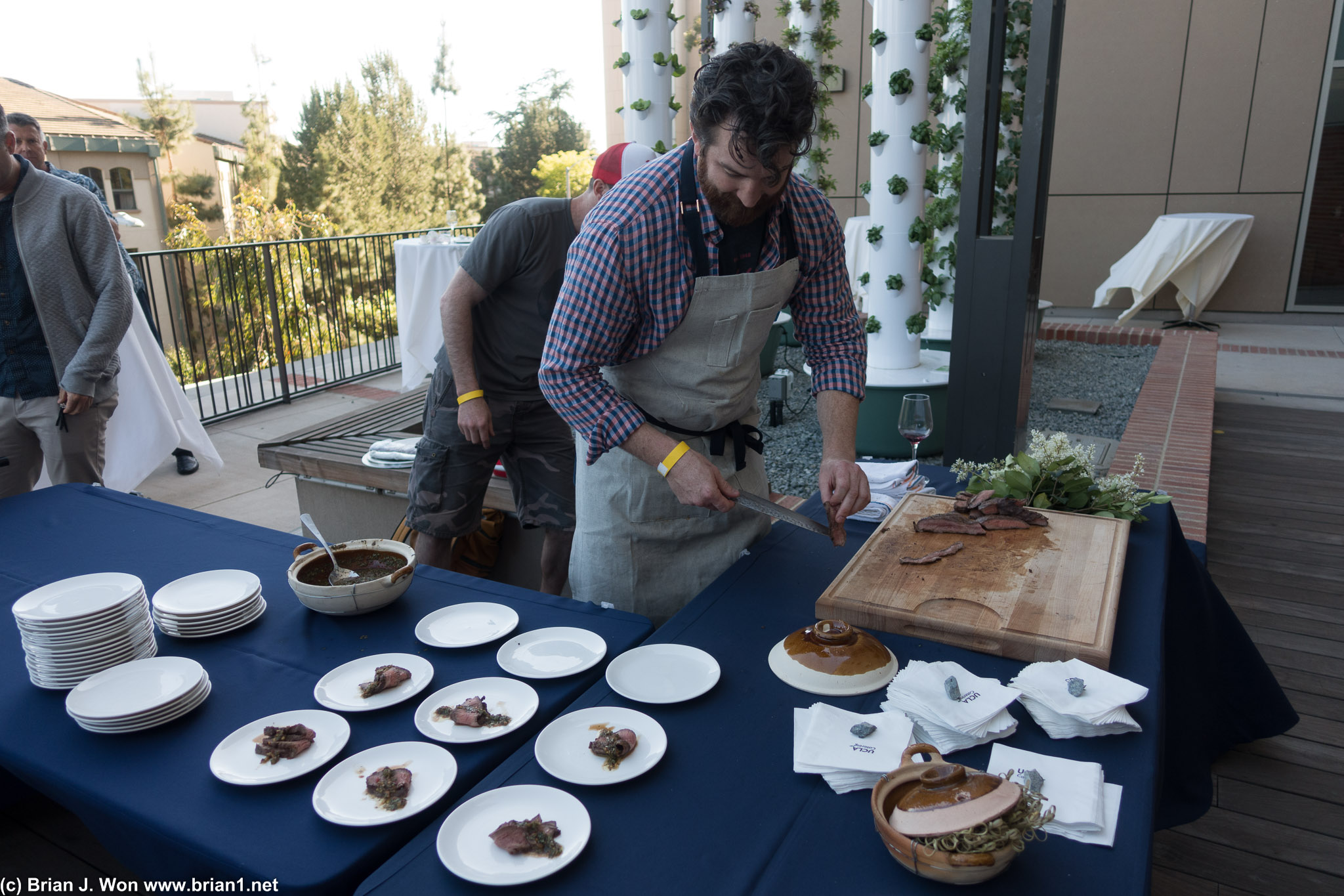 Chef Christian Page of Cassell's Hamburgers with Strauss Meats flatiron steaks.