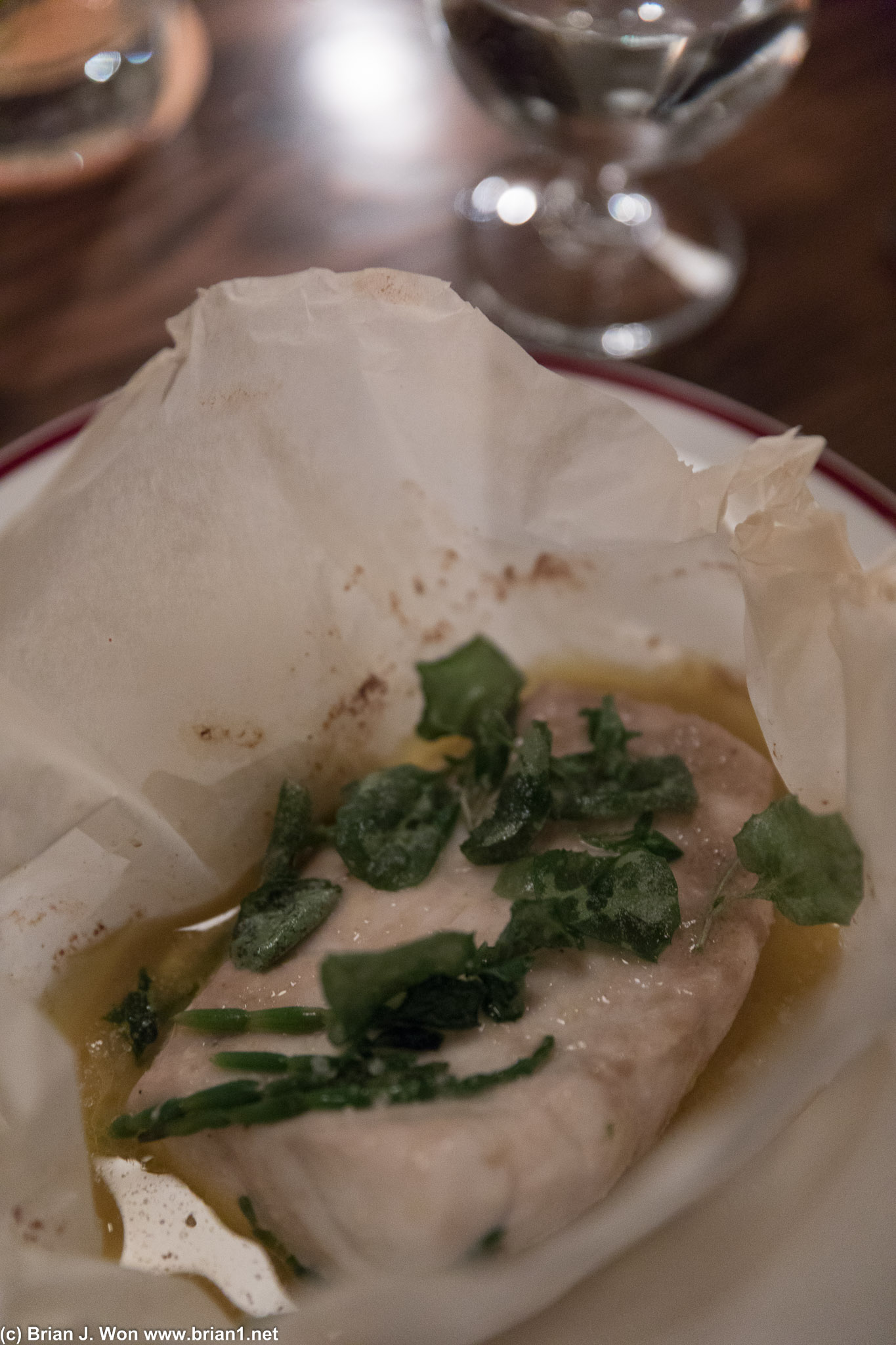 I forget what kind of fish. Done in butter and lemon... beautifuly soft and flaky but probably the least interesting dish.
