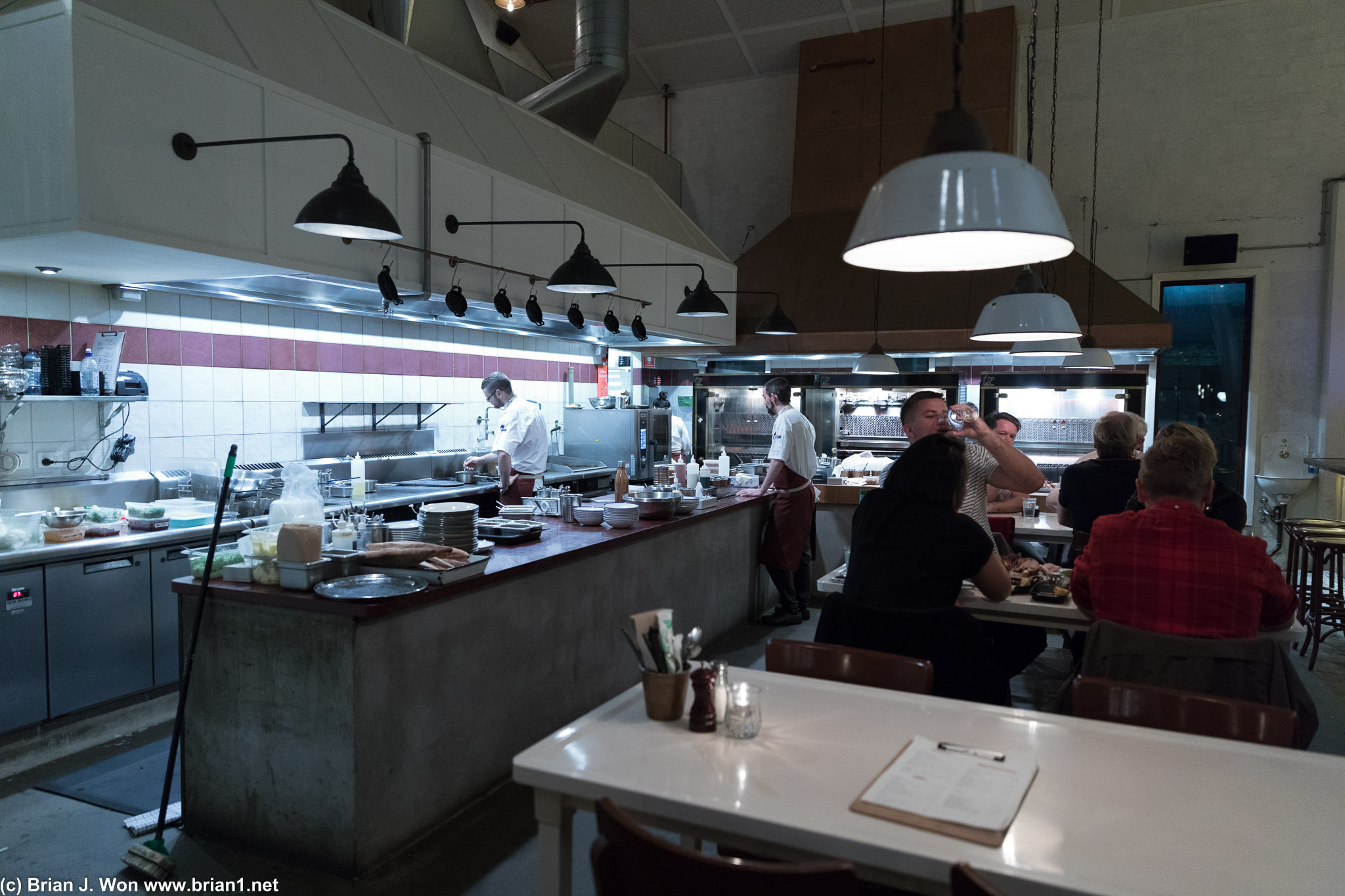 The back of the restaurant with the kitchen is much, much more exciting than the (relatively) boring front.