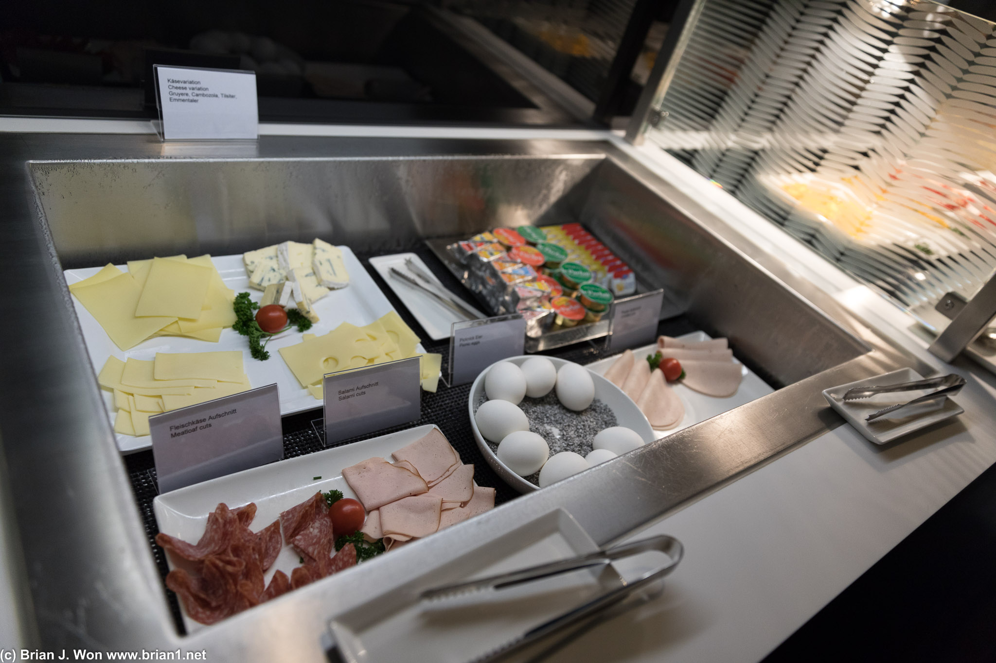 Typical European breakfast, meat and cheese.
