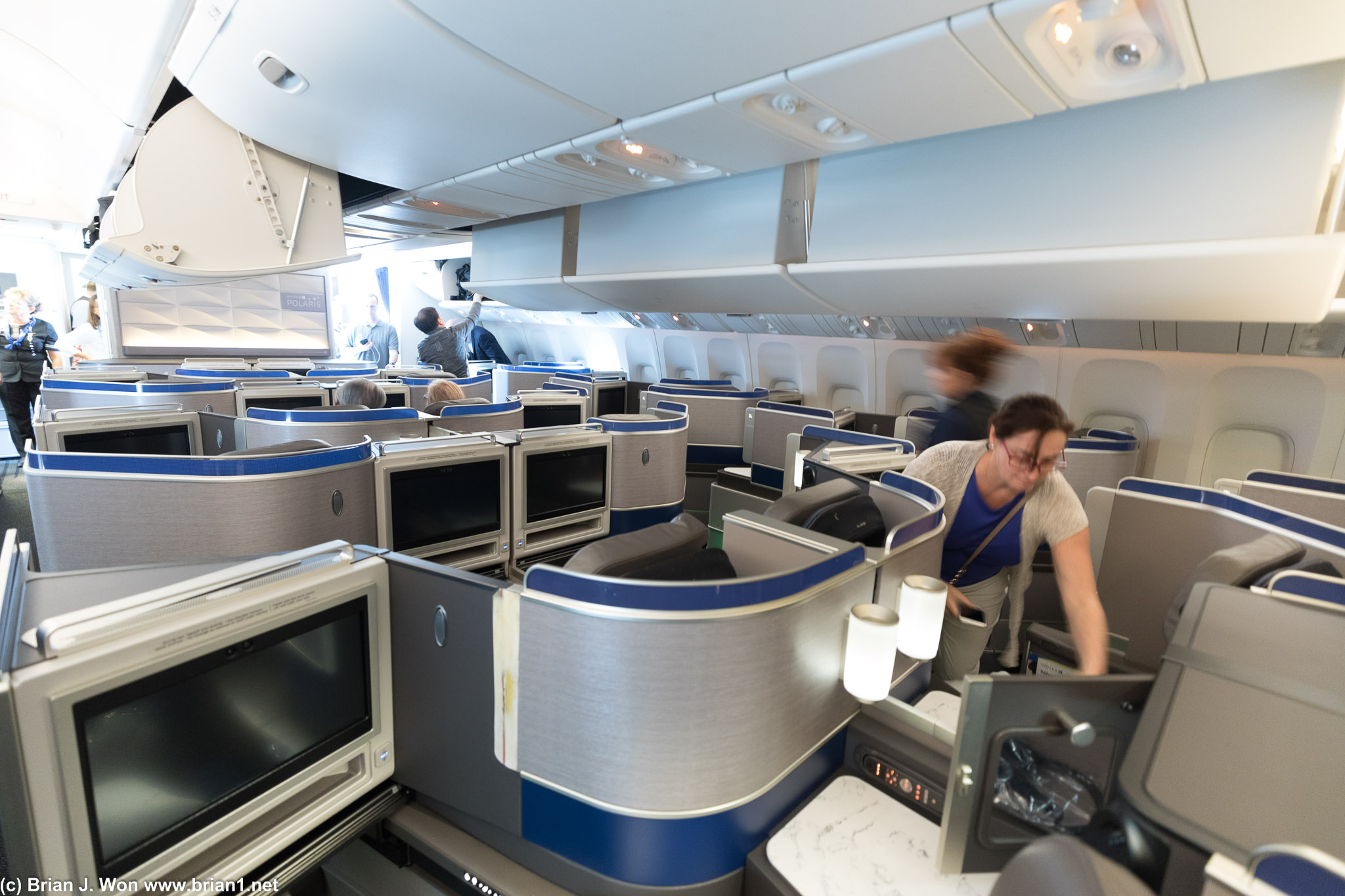 The new Polaris business class, forward seating area (28 seats).