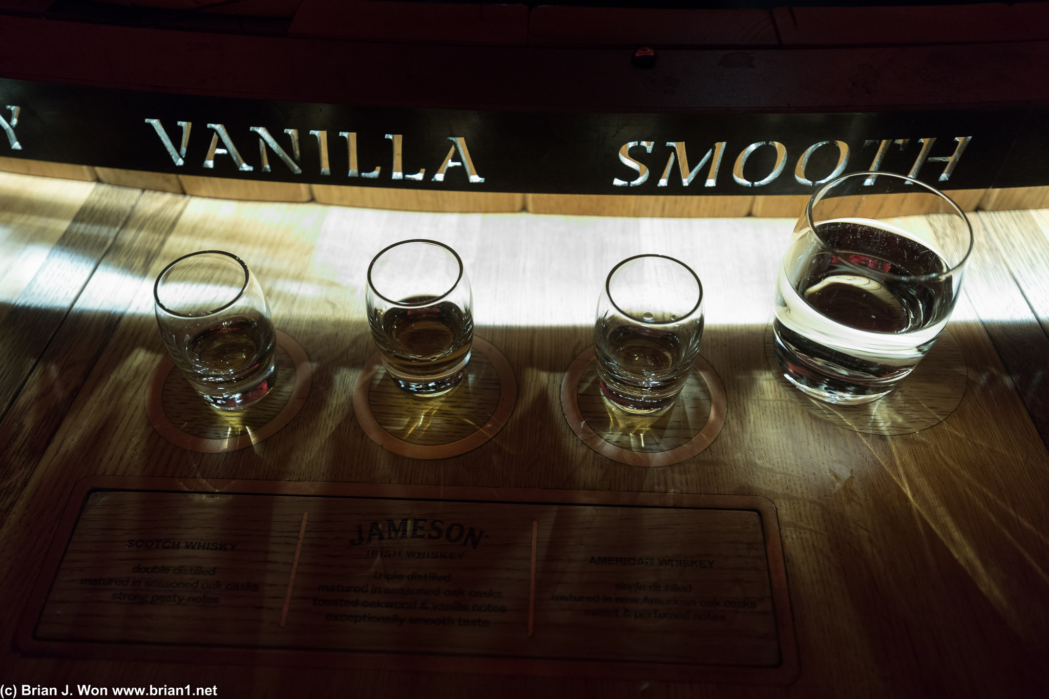 L to R: Johnnie Walker Black Label, Jameson, and Jack Daniels.