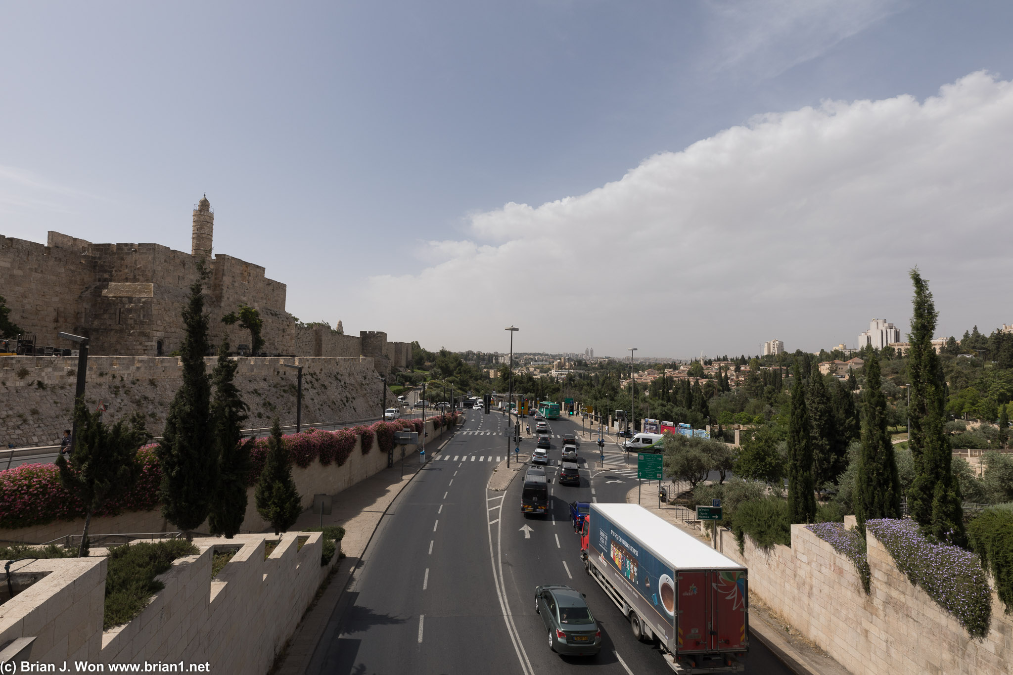 Old city on the left, modern on the right.