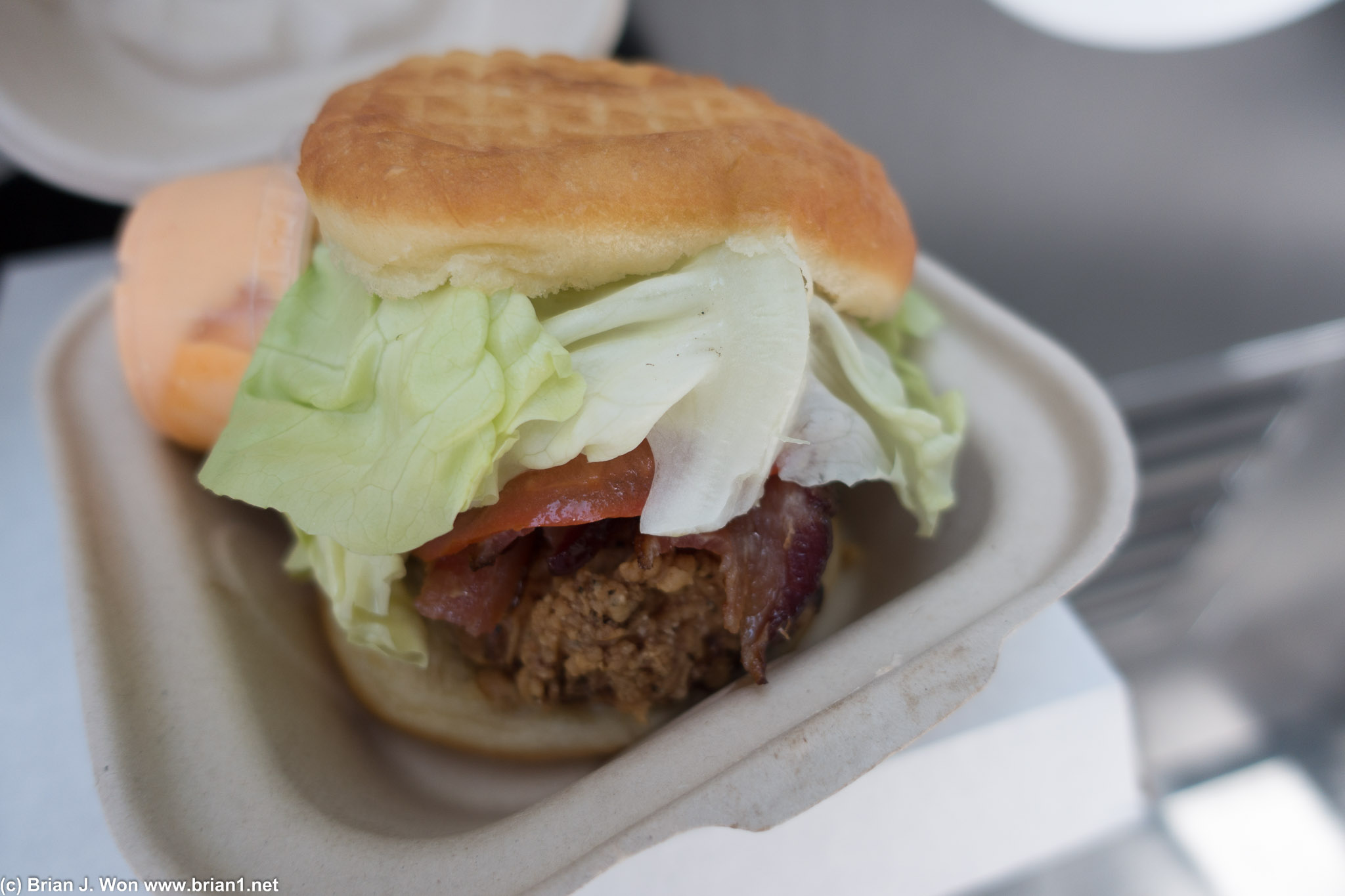 Fried chicken BLT on a savory donut. Pretty good but not mind blowing.