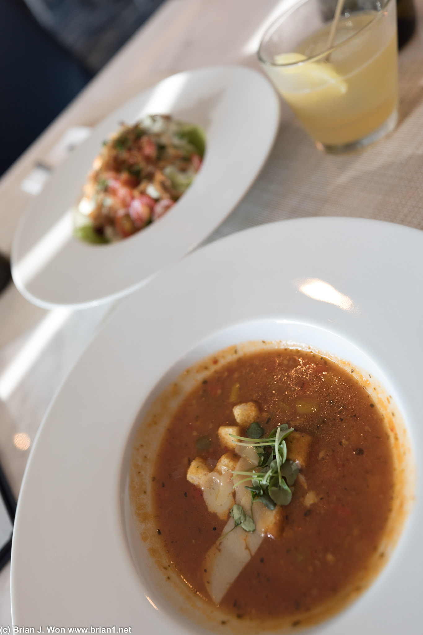 Tomato soup and a salad.