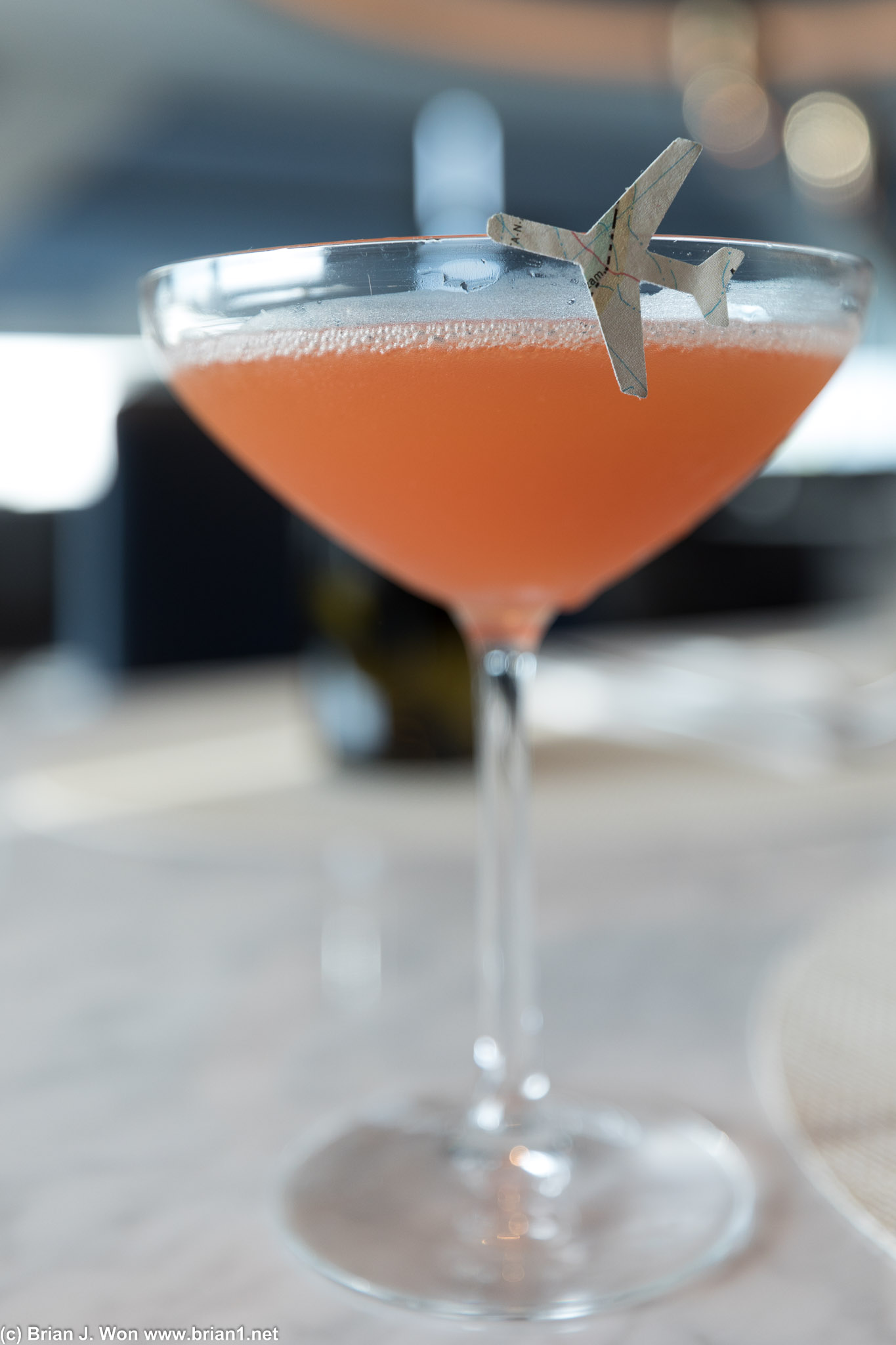 The Paper Plane. Oolong-steeped bourbon, jasmine honey, Amara Nanino Quintessentia, Aperol, chamomile honey, and lemon.