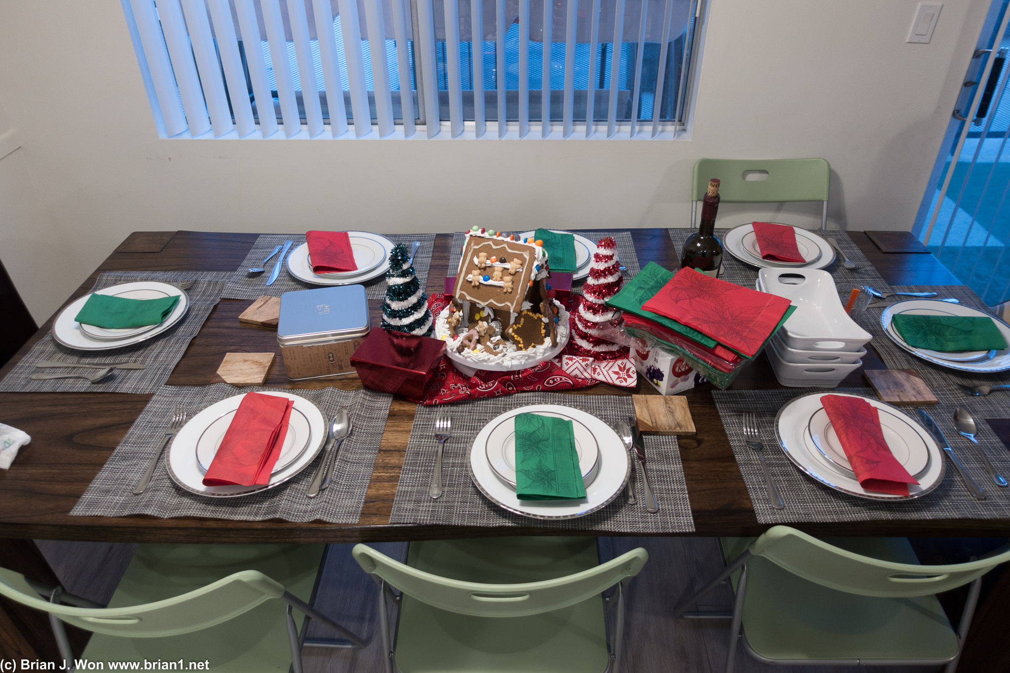 Decorated for the holidays.