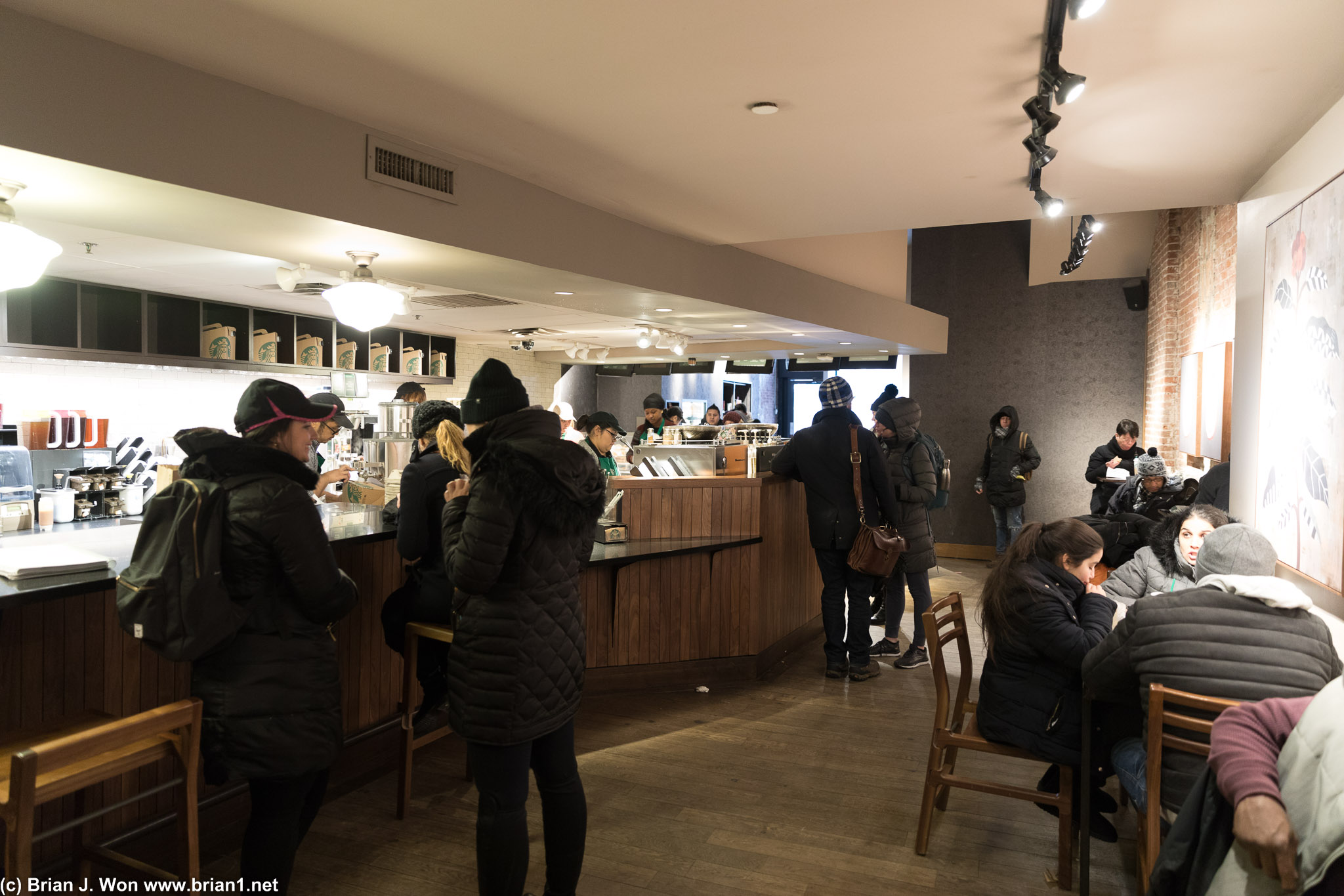 Escaping the cold inside Starbucks.