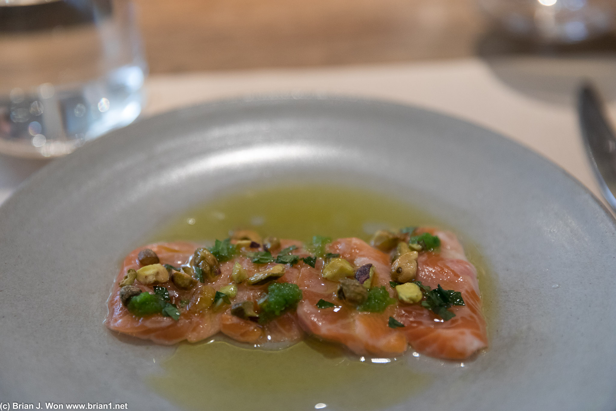 Sea trout sashimi. The corn was an interesting addition that actually worked.