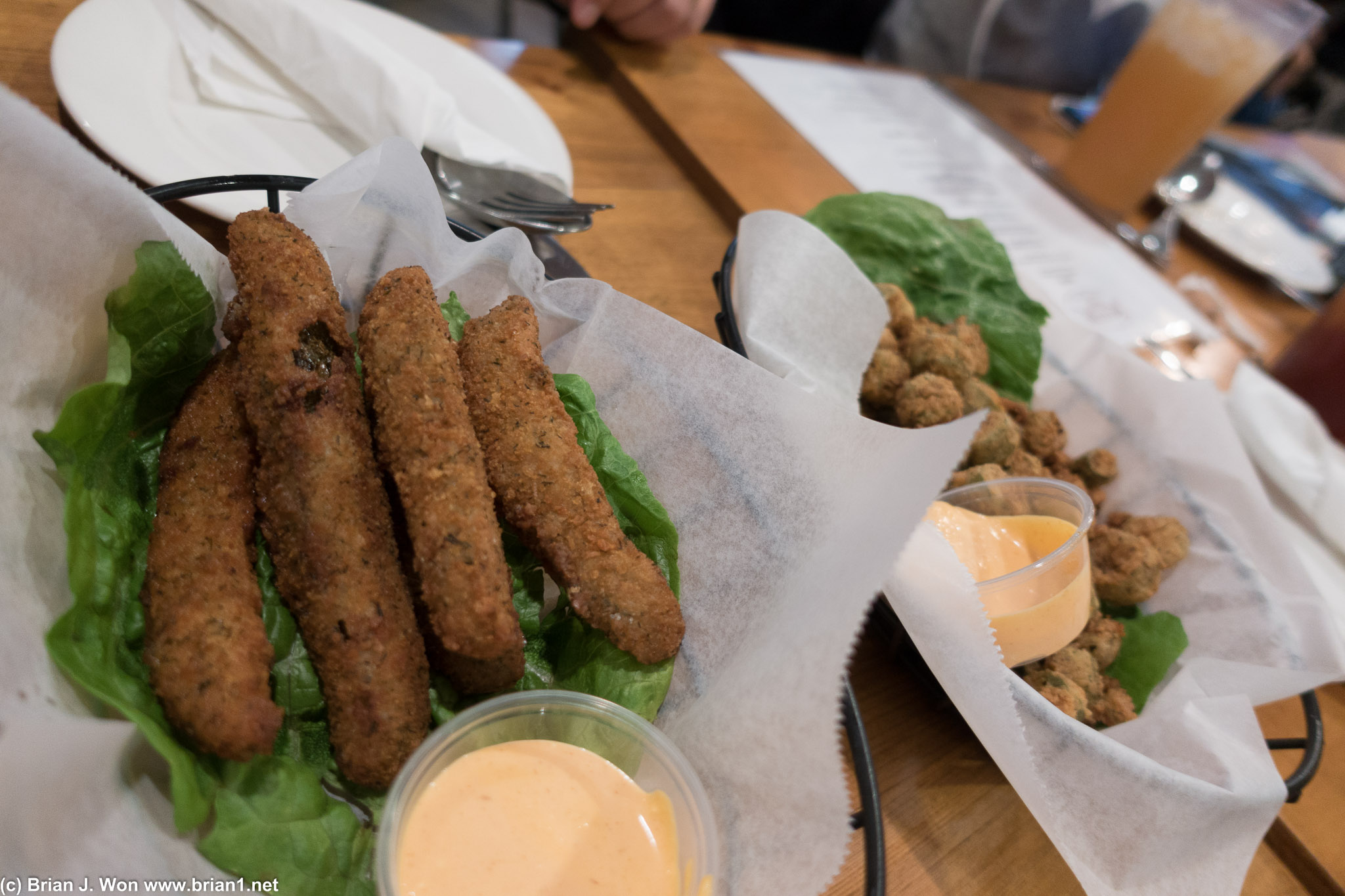 Deep fried pickles and okra.