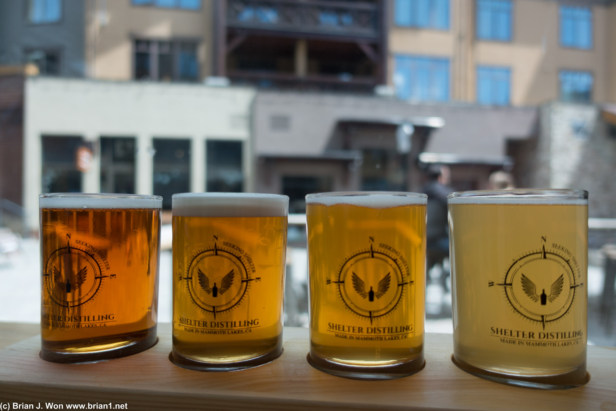 Alpenglow rye IPA, Filarsky shake IPA (nice hints of honey if you take a long pull), Doc Brown (Belgian style abbey ale), Saint James peach cider.