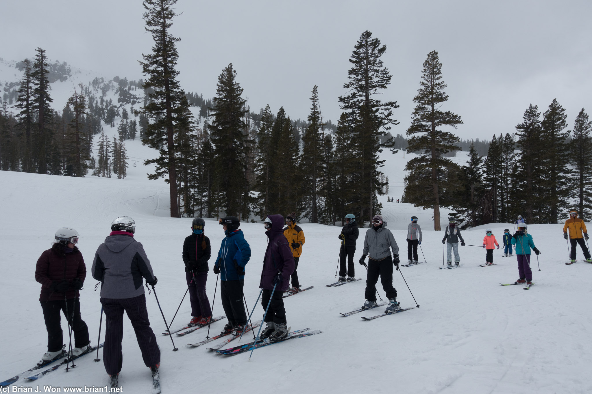 Long line of people for the only operating chairlift.