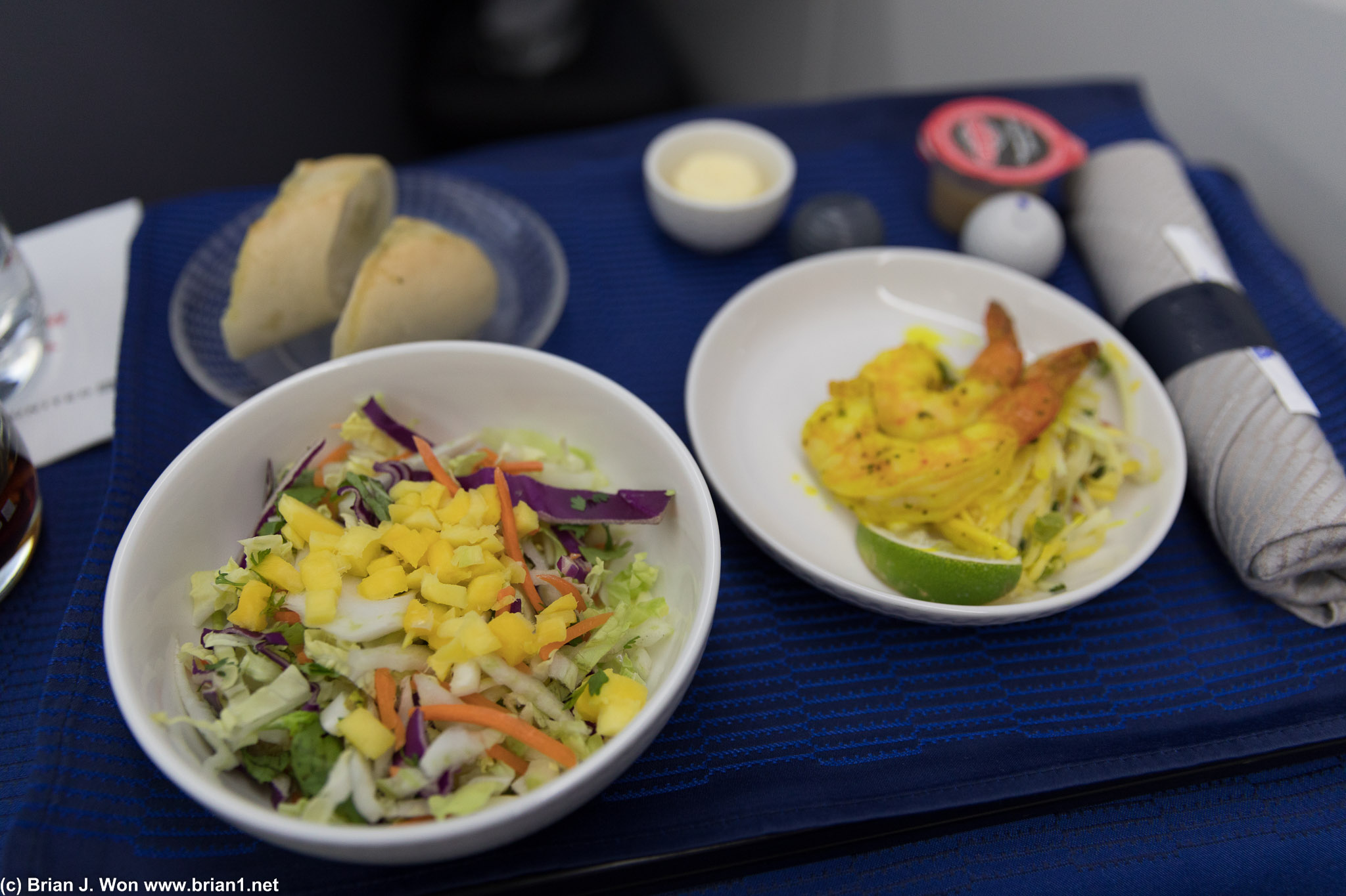 Mango salad and lemongrass shrimp. Salad is still weird, shrimp are a decent size at least.