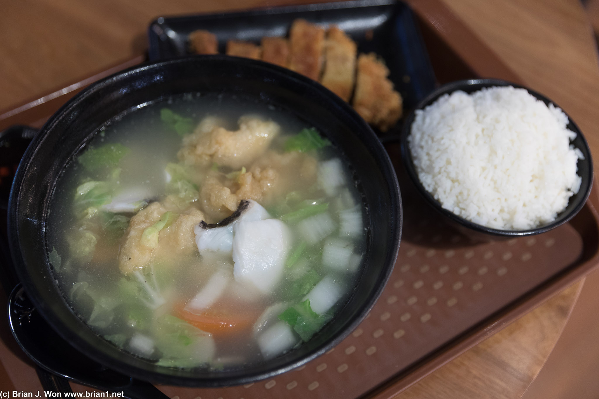 Double fish soup. Maybe not as good as the Old Airport Road hawker stalls, but not bad... and almost as cheap!