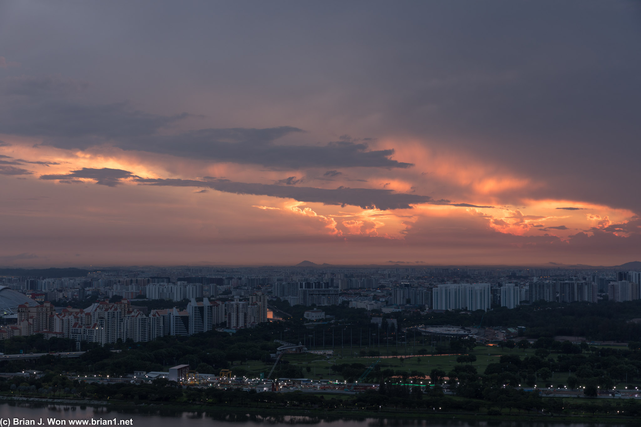 The sun breaks through the remains of a rainy night.