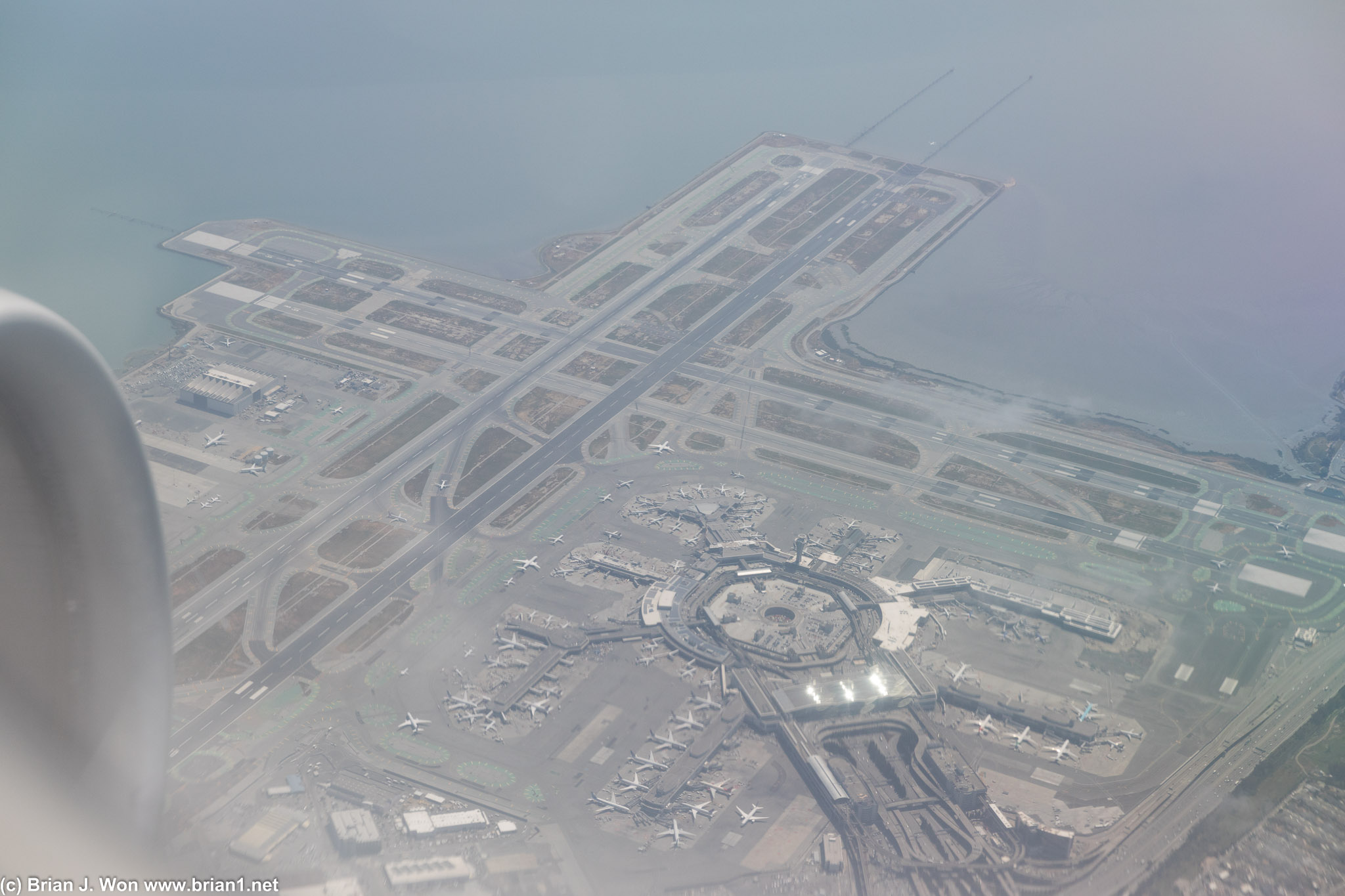 The noontime sun shines down over San Francisco International Airport.