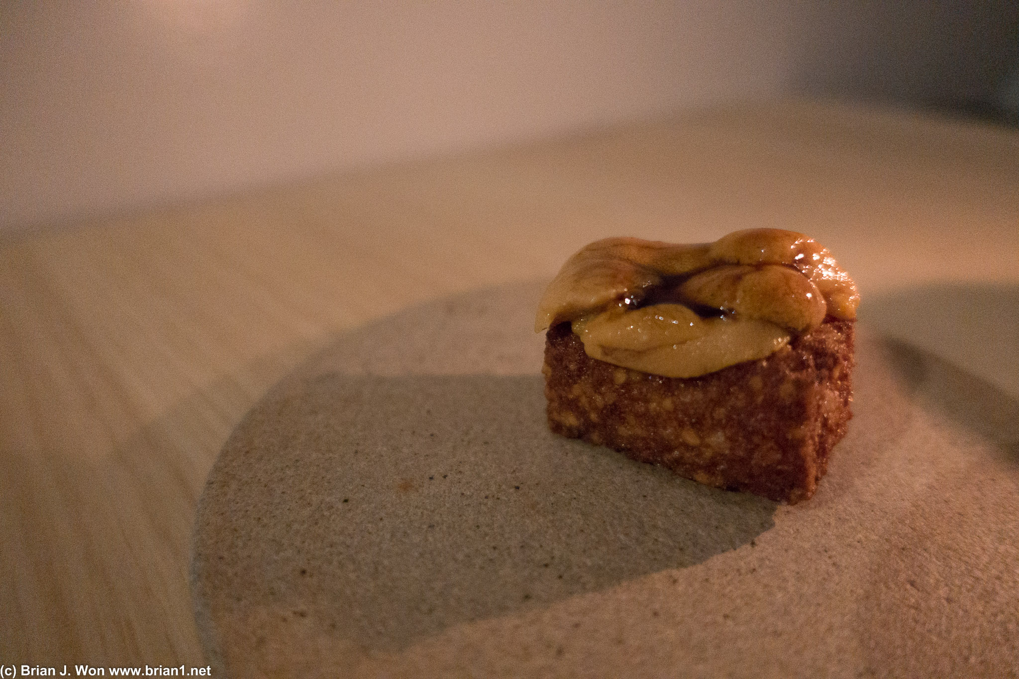 Tapioca fritter with glazed uni. NOMNOMNOM.