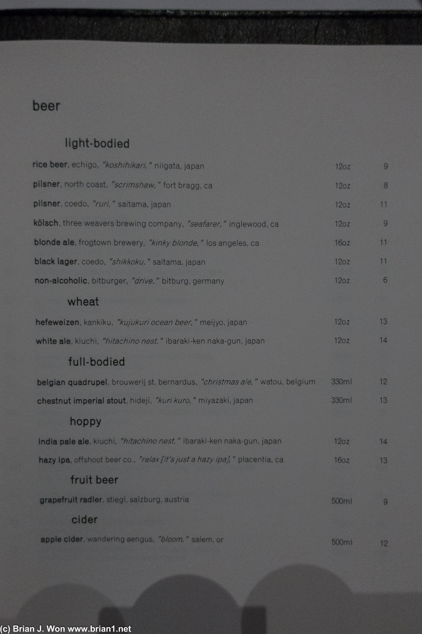 Beer list.