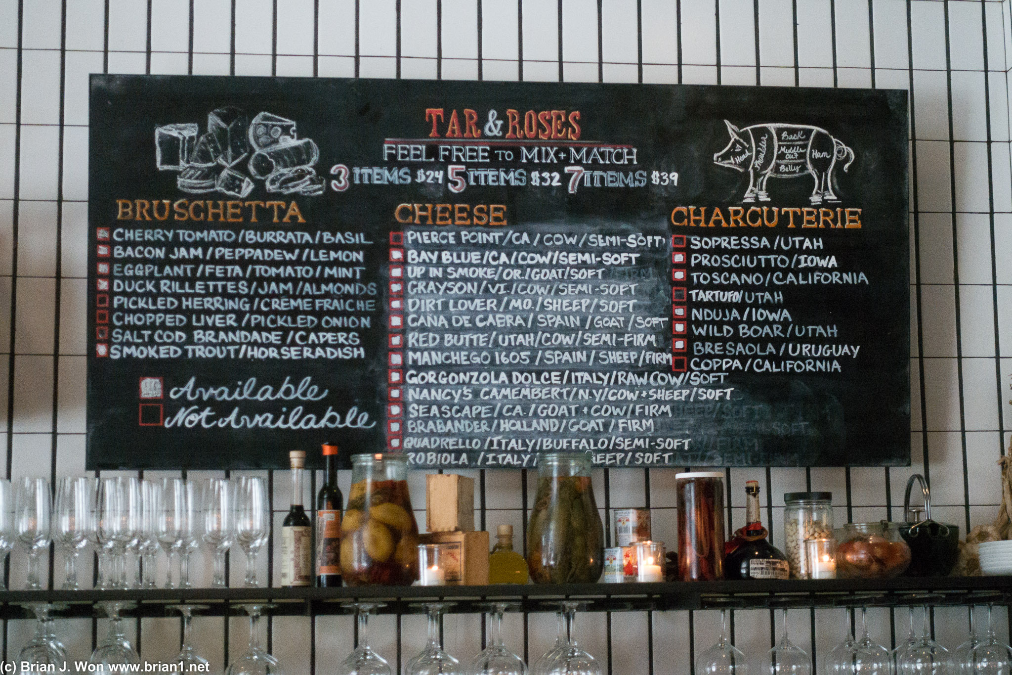 Bruschetta and Charcuterie menus.