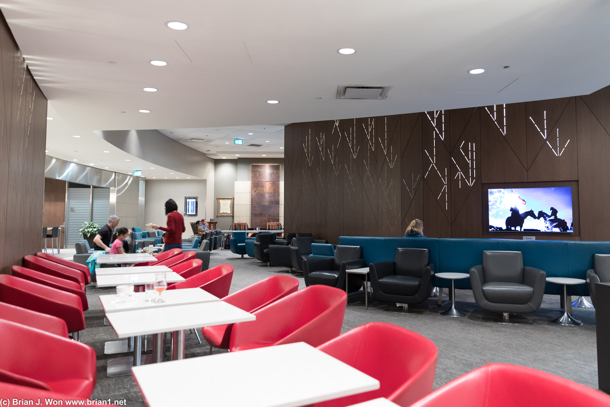 Calgary has a pretty nice Maple Leaf Lounge. Not much food tho.
