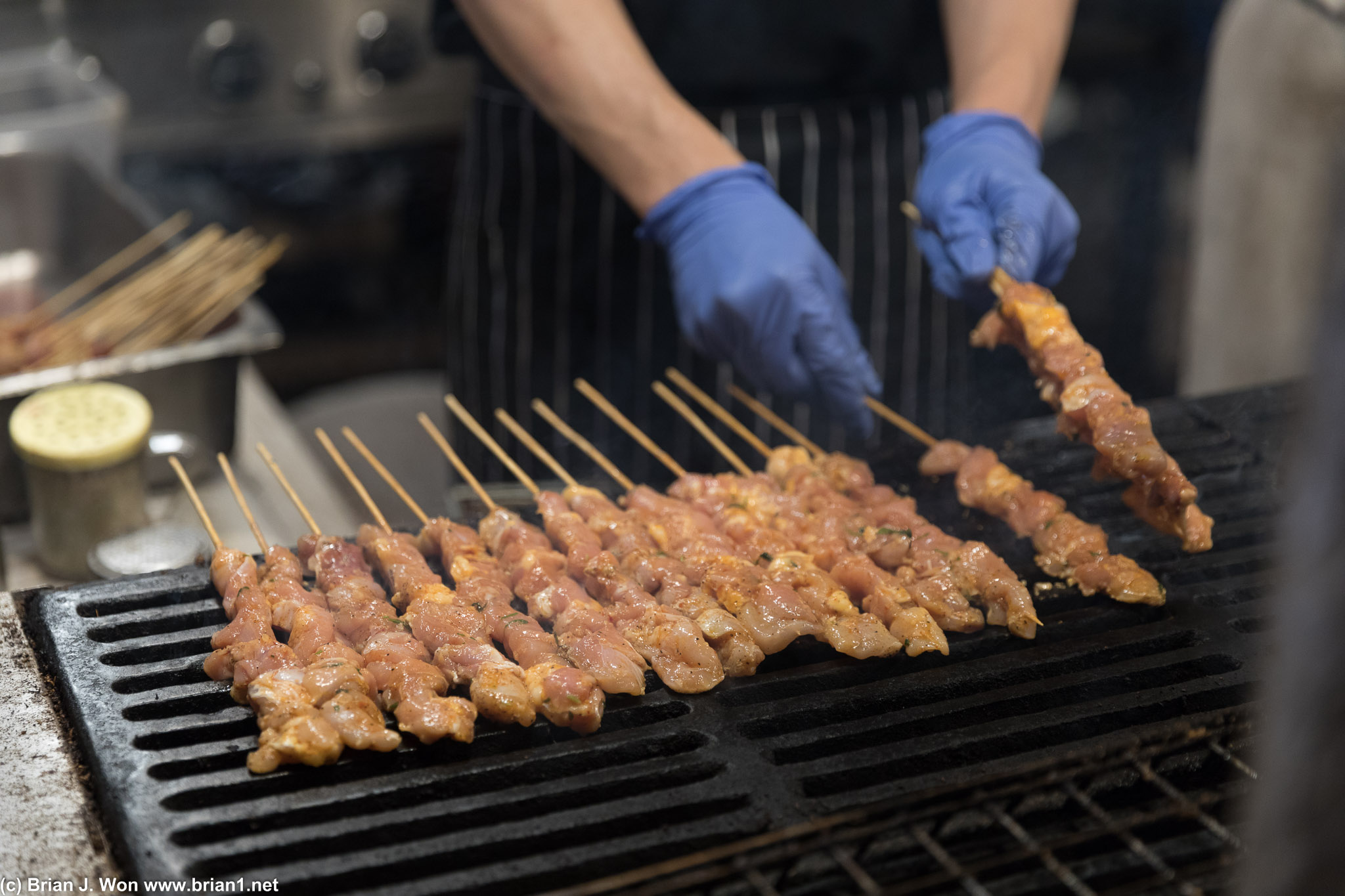 Chicken skewers at Chef James Xin Jiang Man BBQ.