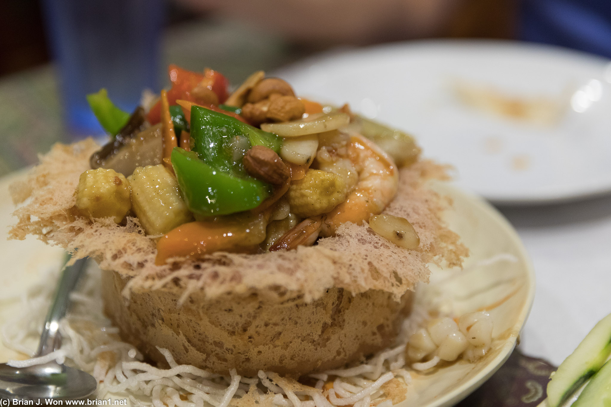 Fried taro, veggies, and seafood.