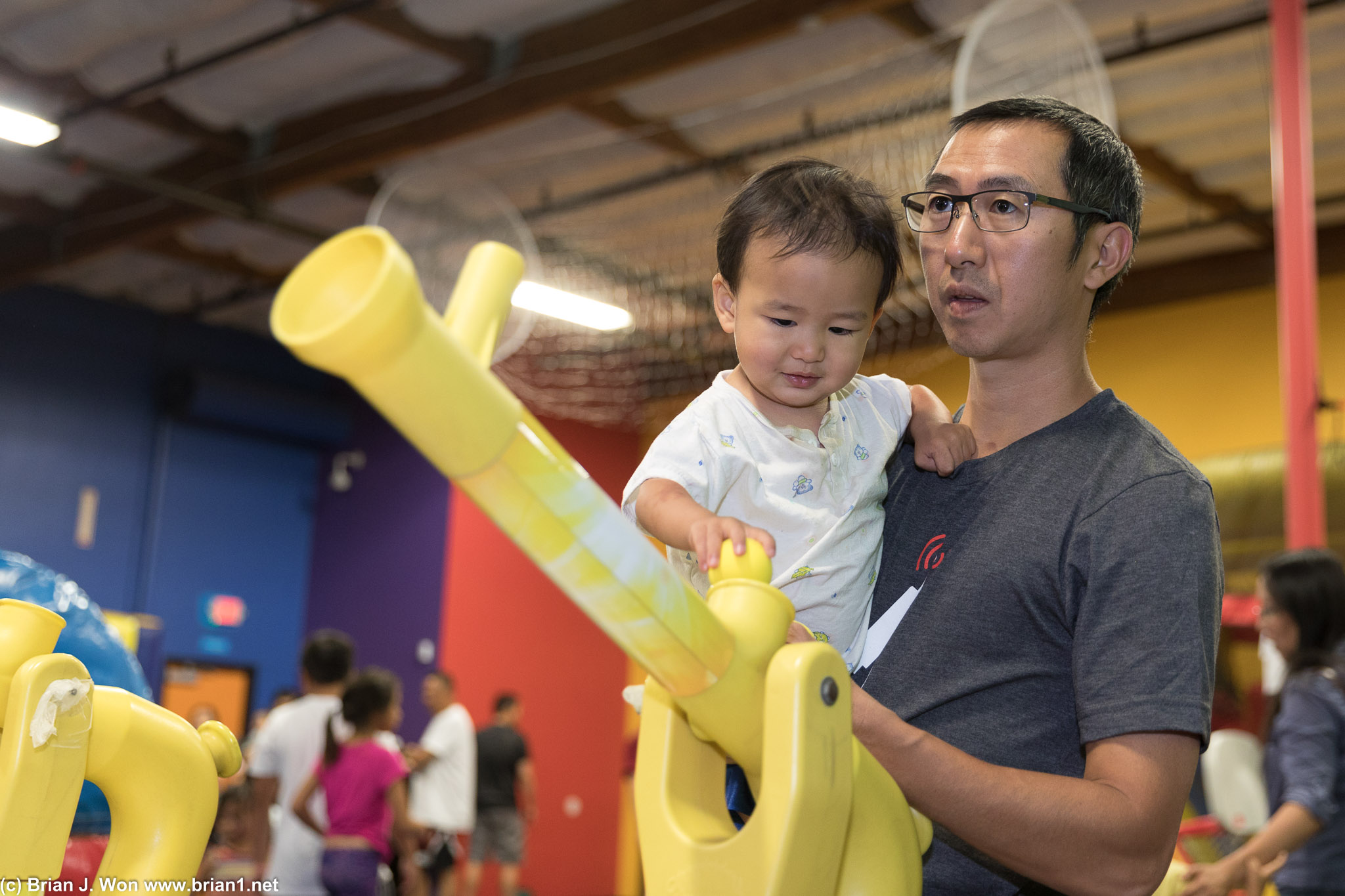 Nik and Jad practice the nerf cannon.
