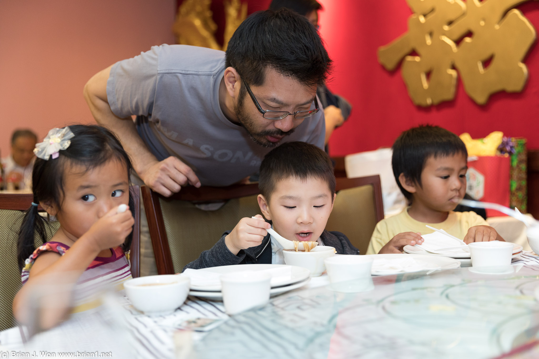The kids slurping down.