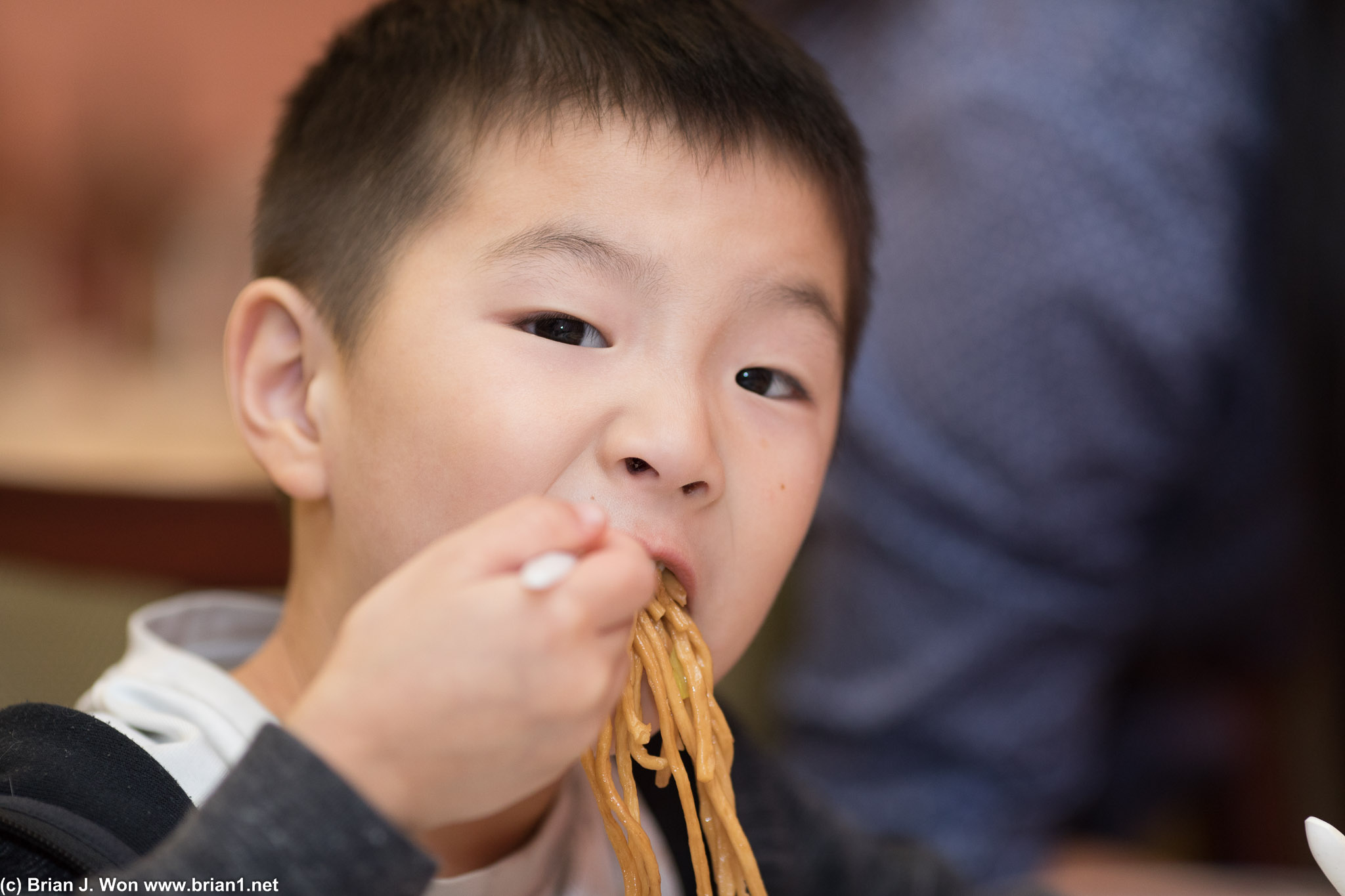 Mason definitely loves noodles.