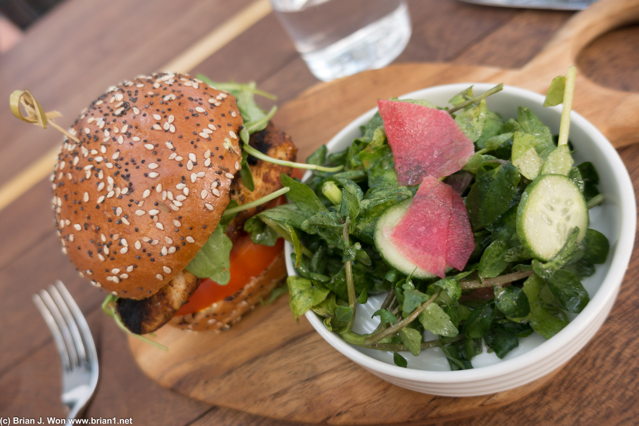 Special: blackened fish sandwich. High quality fish but overly salty salad.