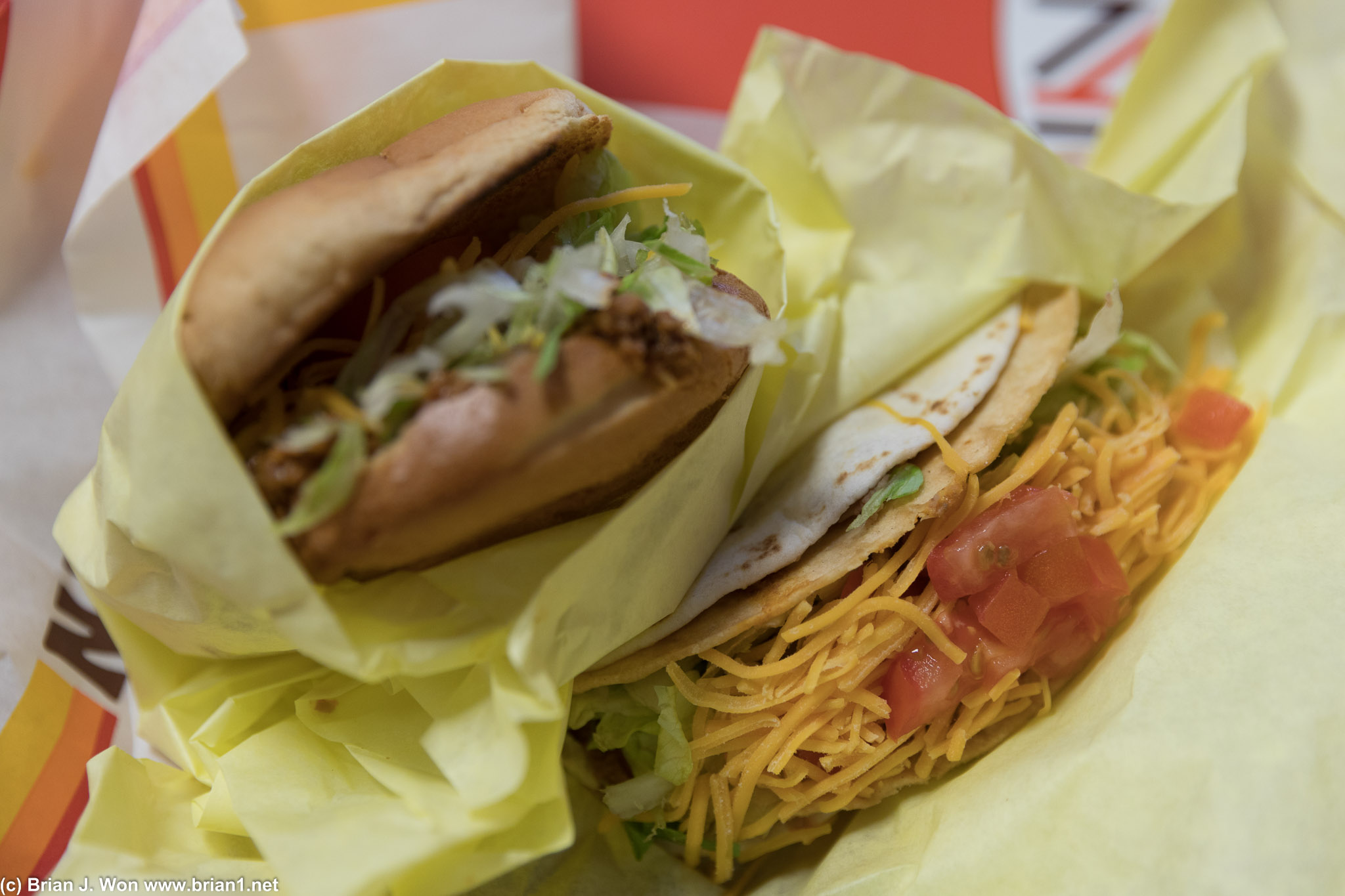 Bun taco is literally a hamburger bun instead of a tortilla. Special taco is hard taco inside a flour tortilla?