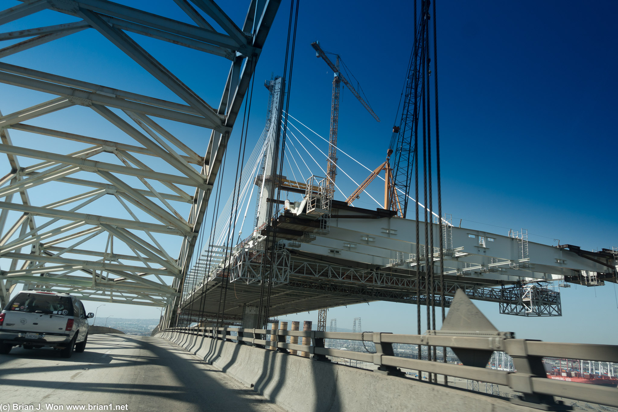 Better view of the massive girders making up the new cable-stayed span.