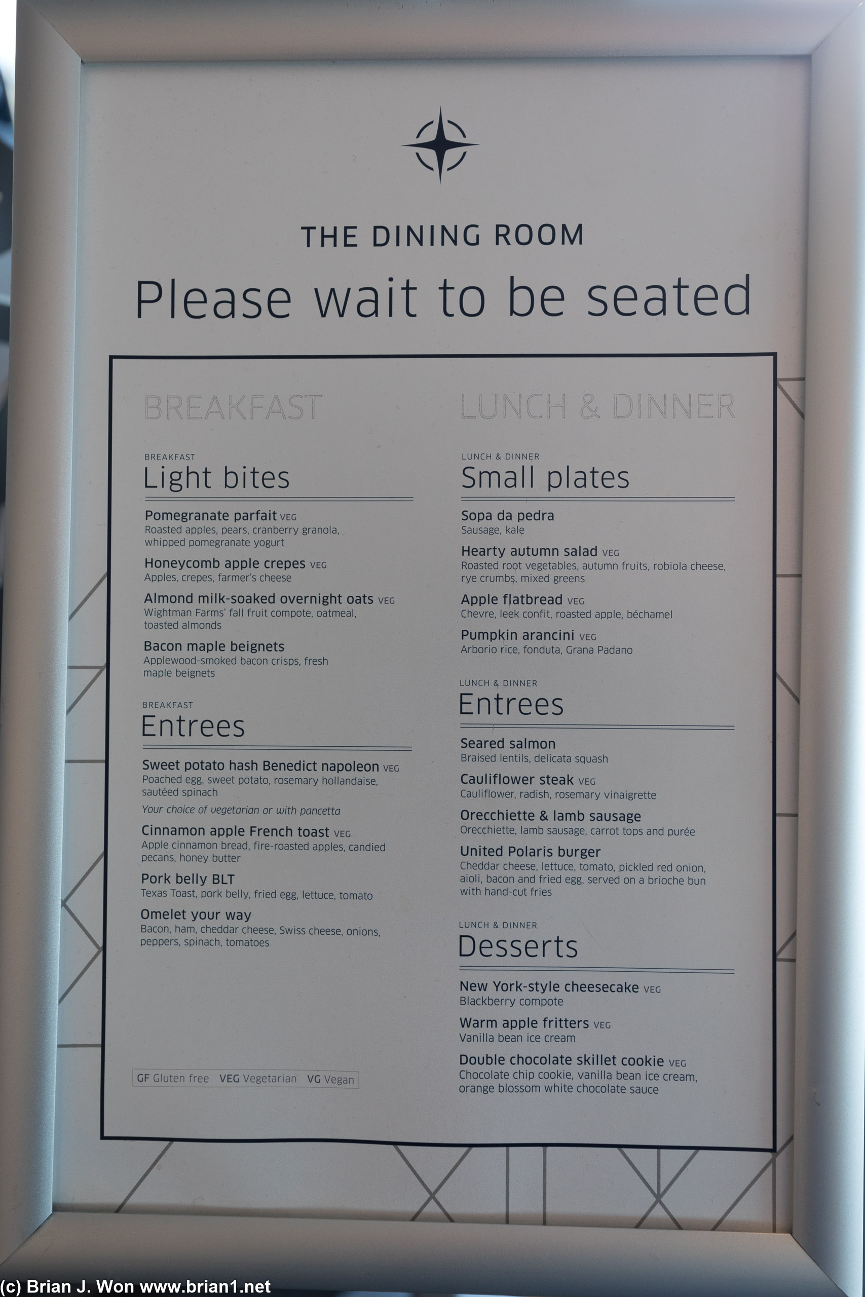 The menu.