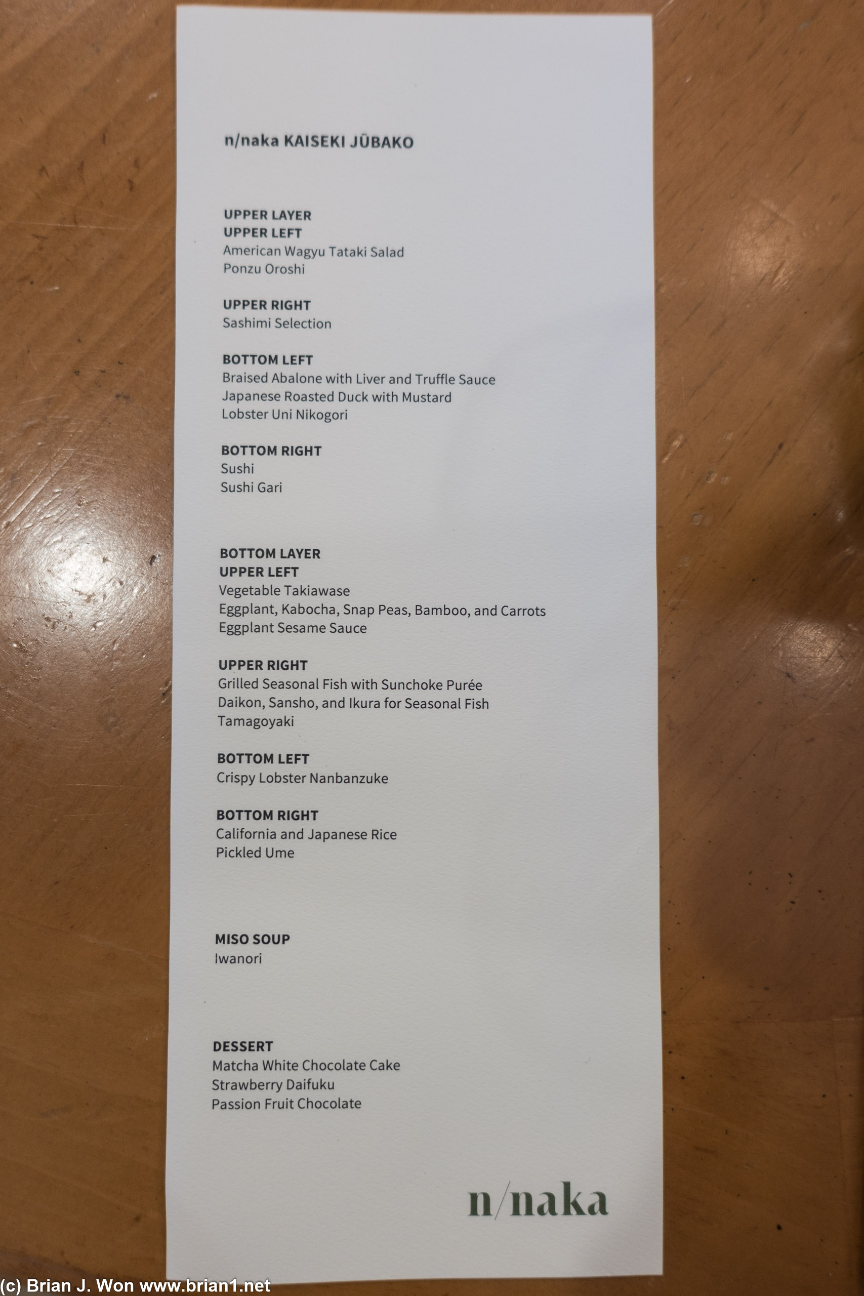 The menu.