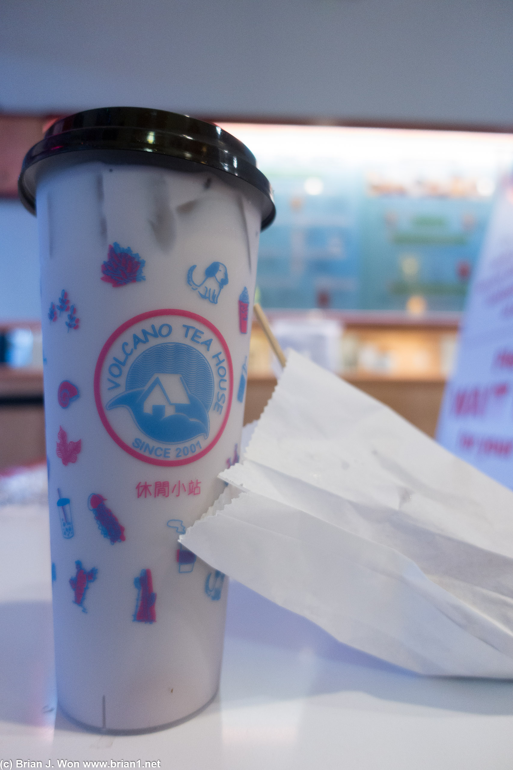 Volcano Tea for milk tea and popcorn chicken.