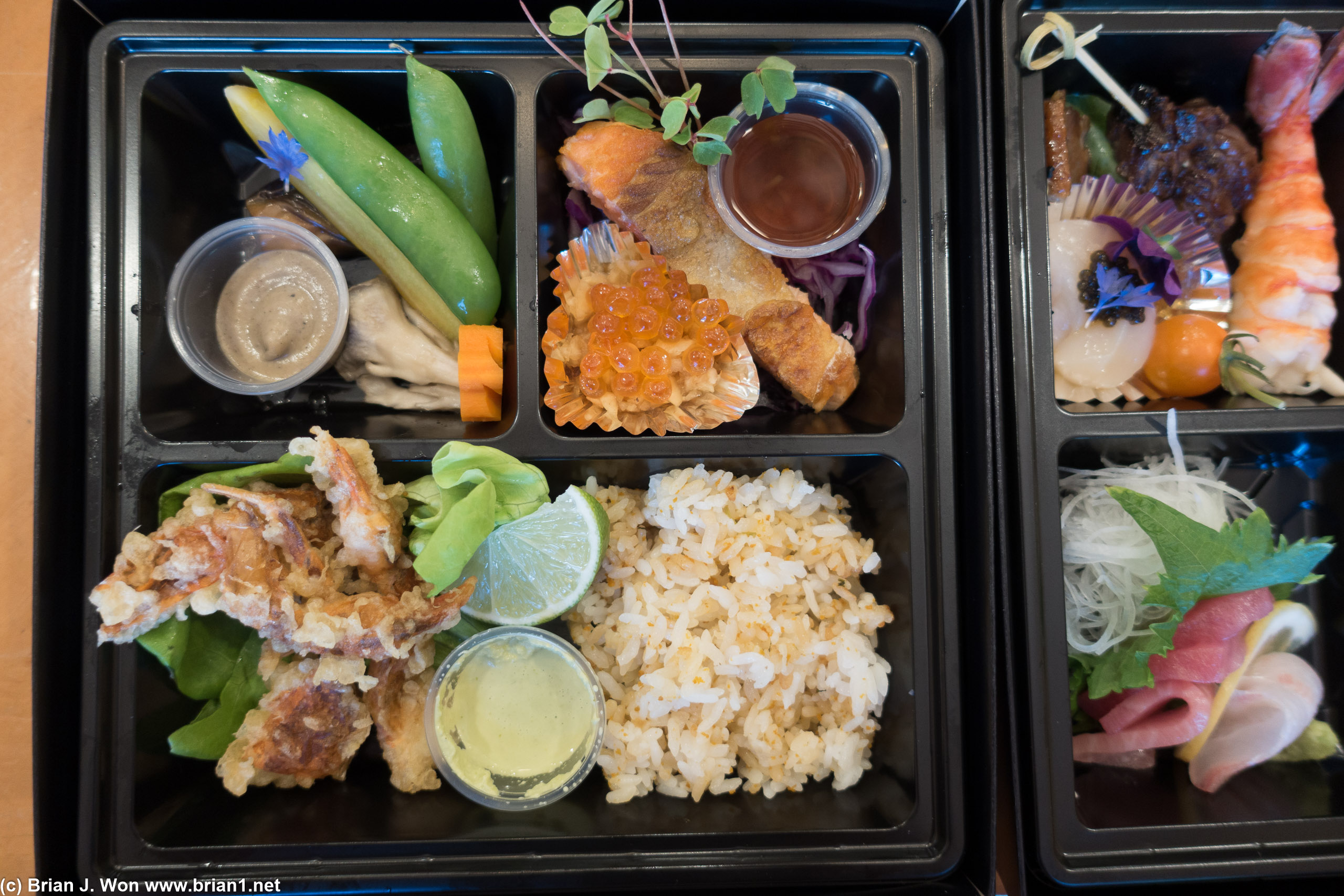 Soft shell crab tempura, ikura, Tasmanian sea trout...