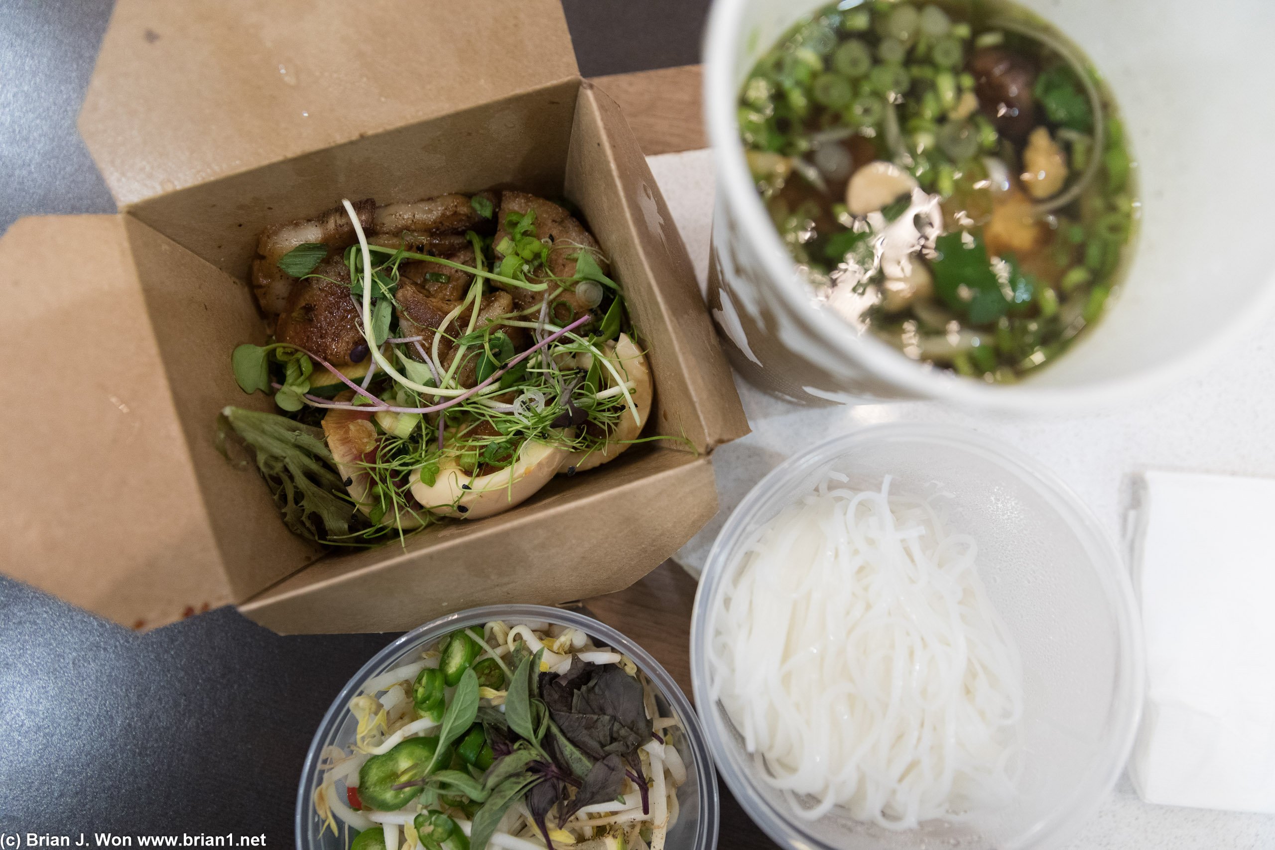 Pork belly was good, pho broth not bad, noodles were not so good.