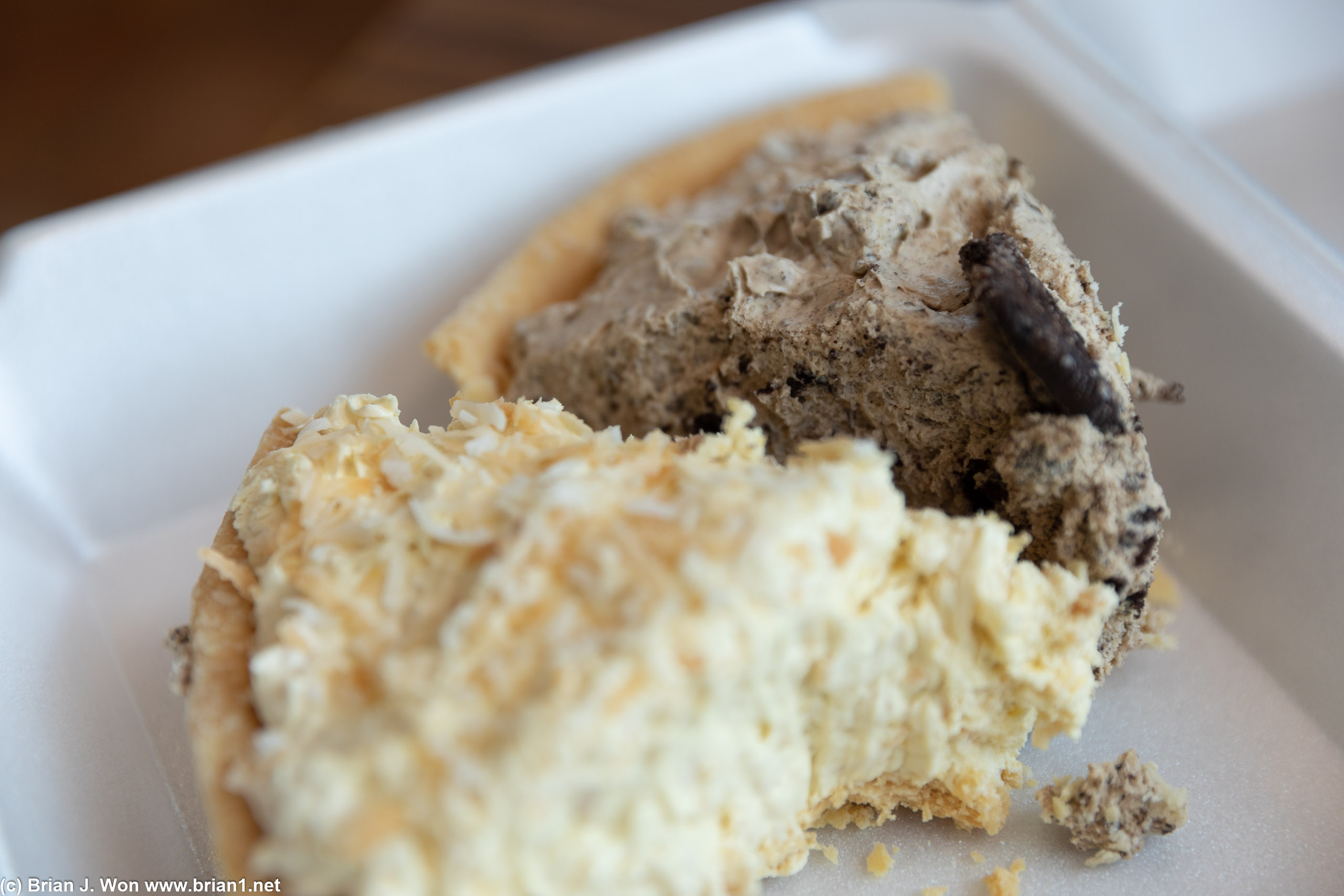 Oreo pie and buttermilk pies weren't any better than the pinto, blueberry creme, or banana caramel. One bite of each, then straight to trash.