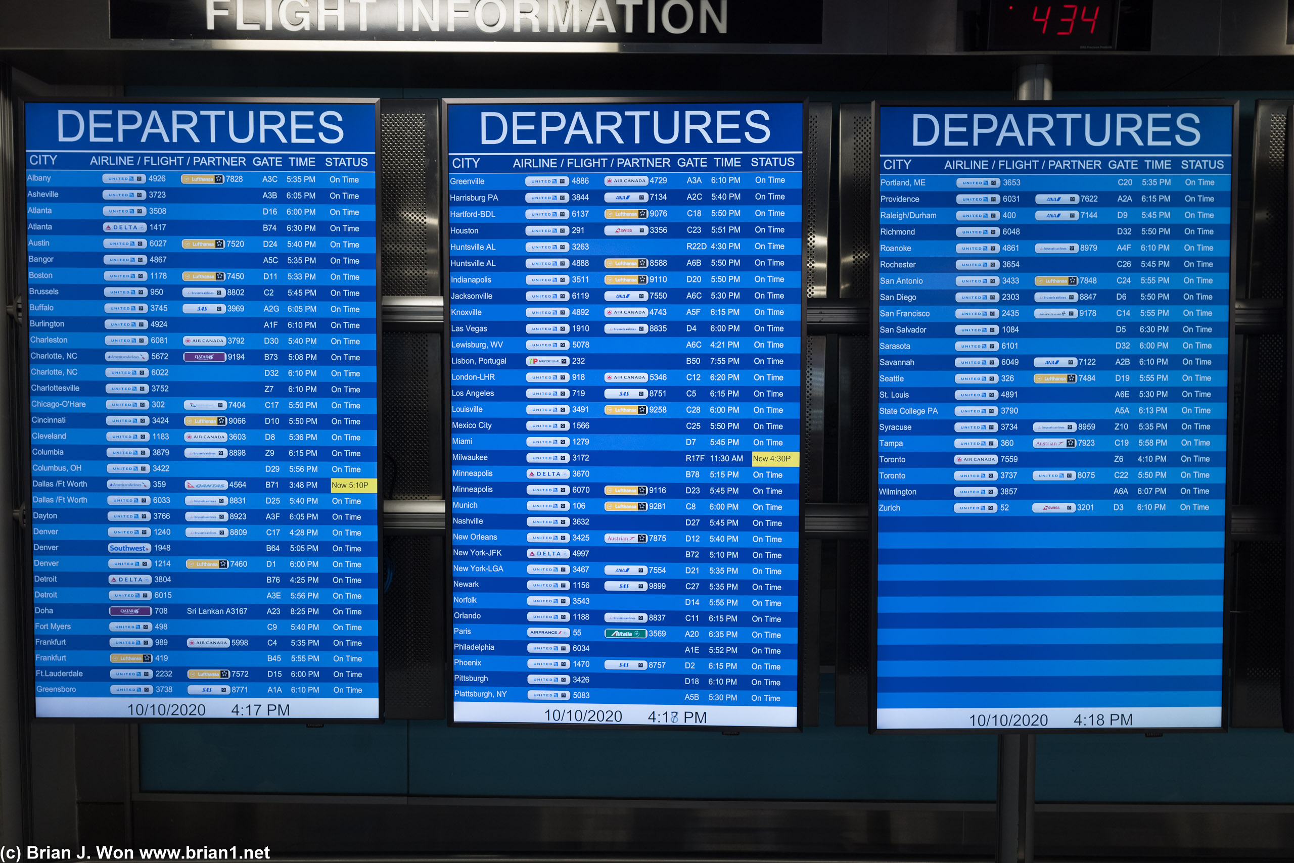 Departures board at IAD at 4pm.