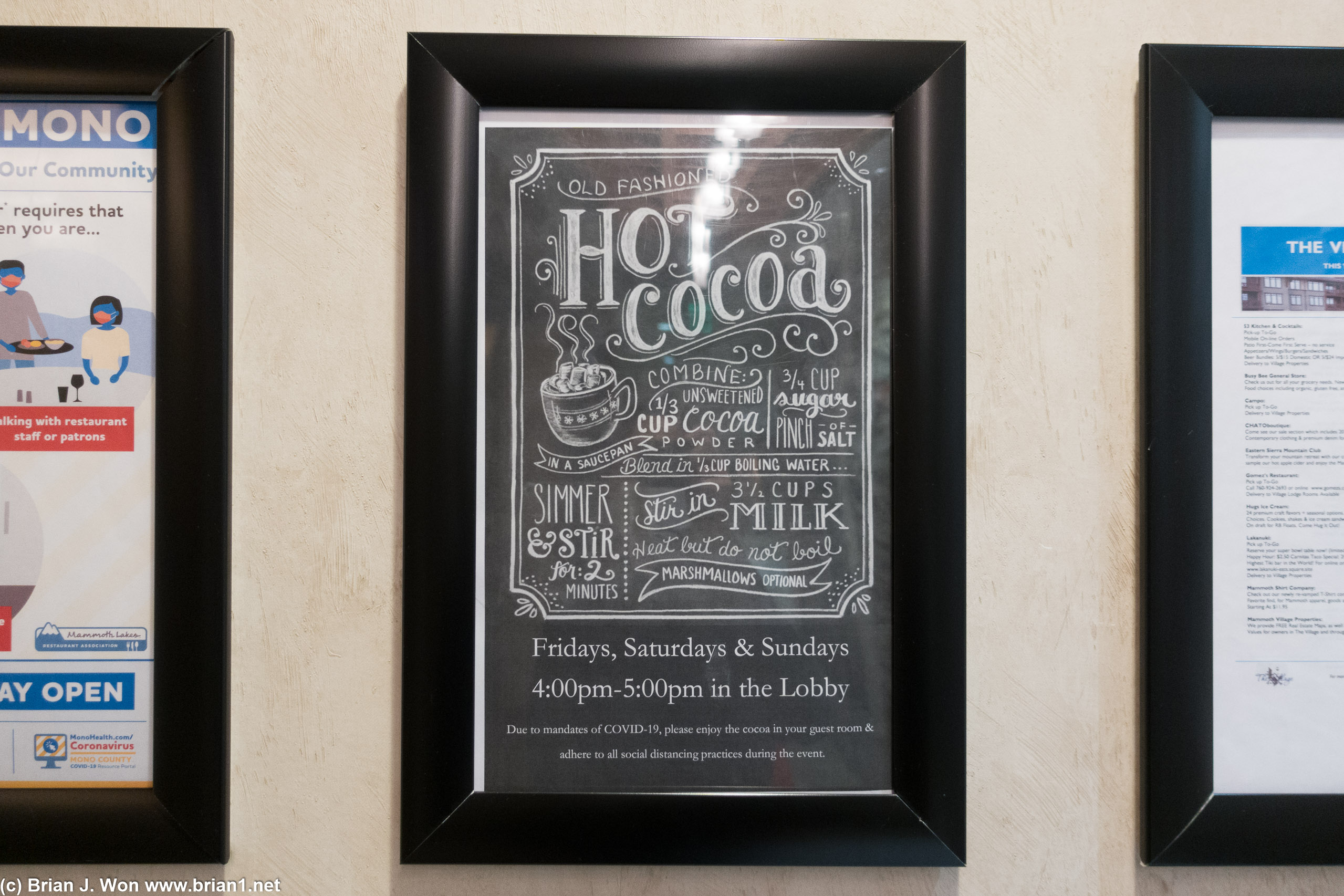 Weekend hot chocolate in the lobby-- now grab 'n go.