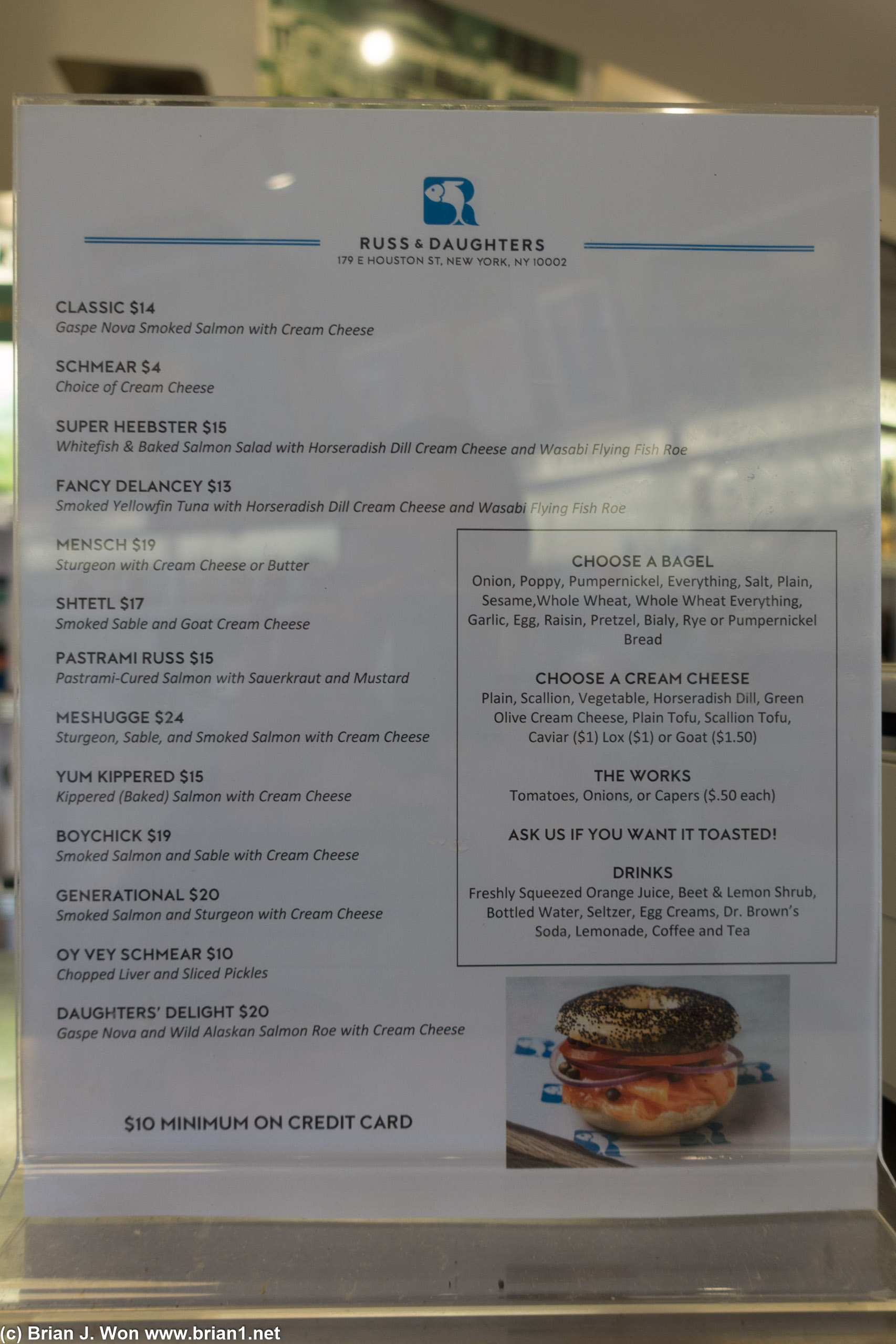 Menu at Russ & Daughters.